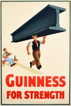 Original Vintage Drink Poster Guinness For Strength Steel Beam Design Stout Beer