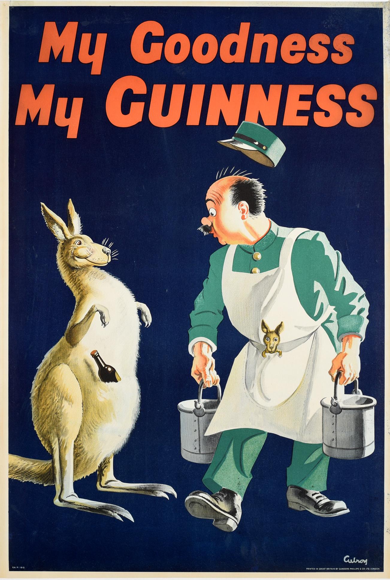Original Vintage Drink Poster My Goodness My Guinness Kangaroo Beer Bottle Pouch