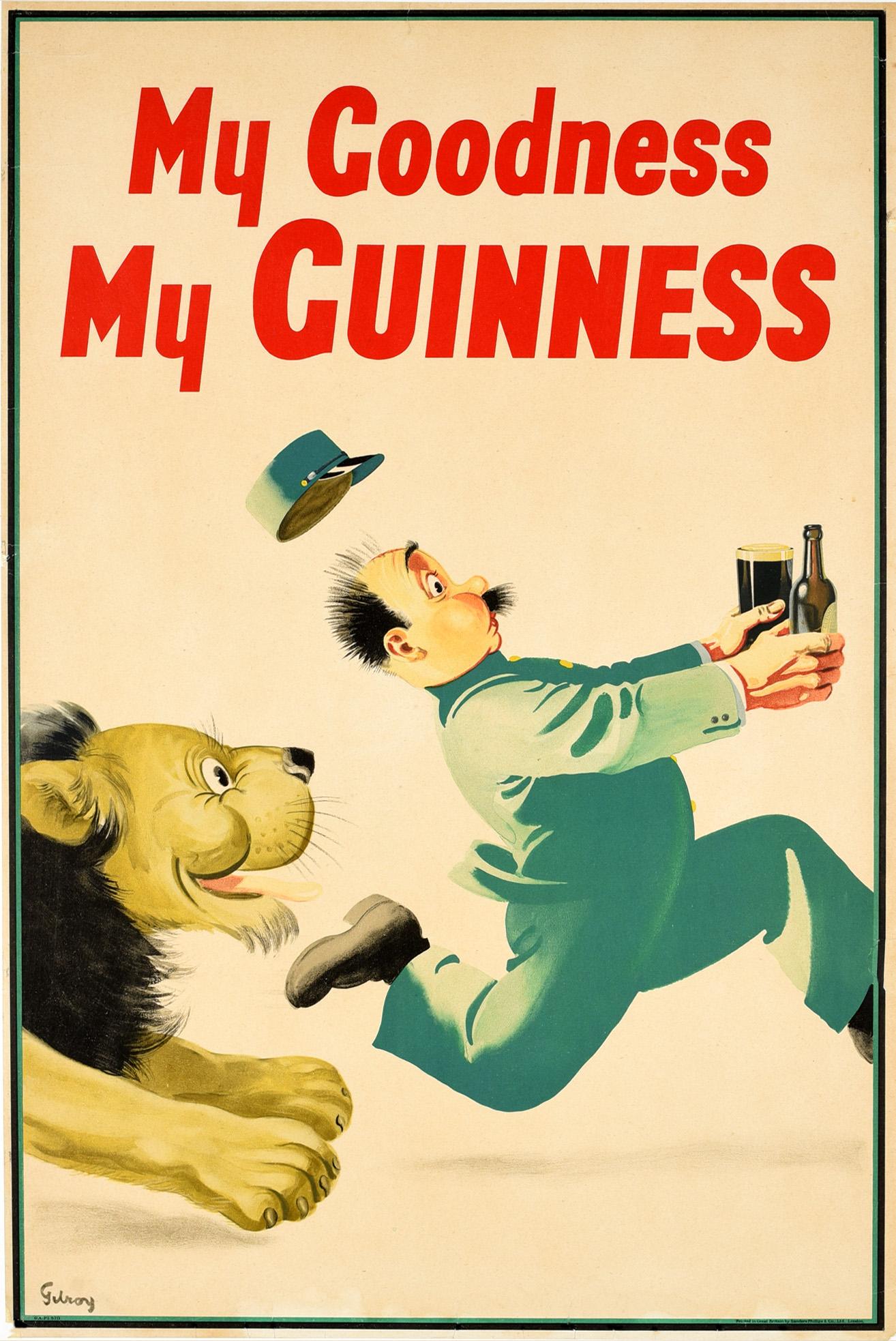 Original Vintage Drink Poster My Goodness My Guinness Lion Zoo Keeper Fun Design