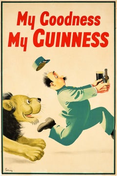 Original Vintage Drink Poster My Goodness My Guinness Lion Zoo Keeper Fun Design