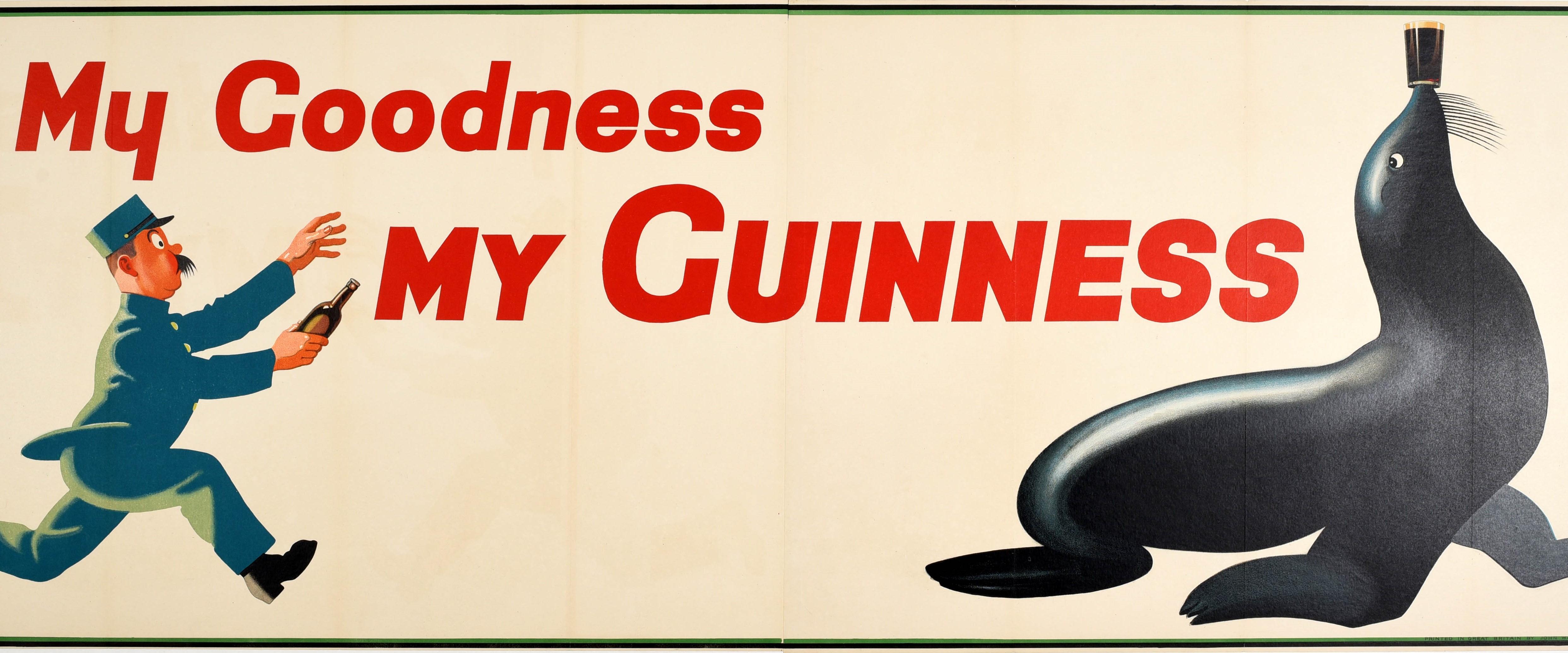 Original Vintage Drink Poster My Goodness My Guinness Zoo Keeper Sea Lion Design - Print by John Gilroy