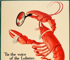 Original Vintage Guinness And Lobster Poster Alice In Wonderland Theme Poem Art