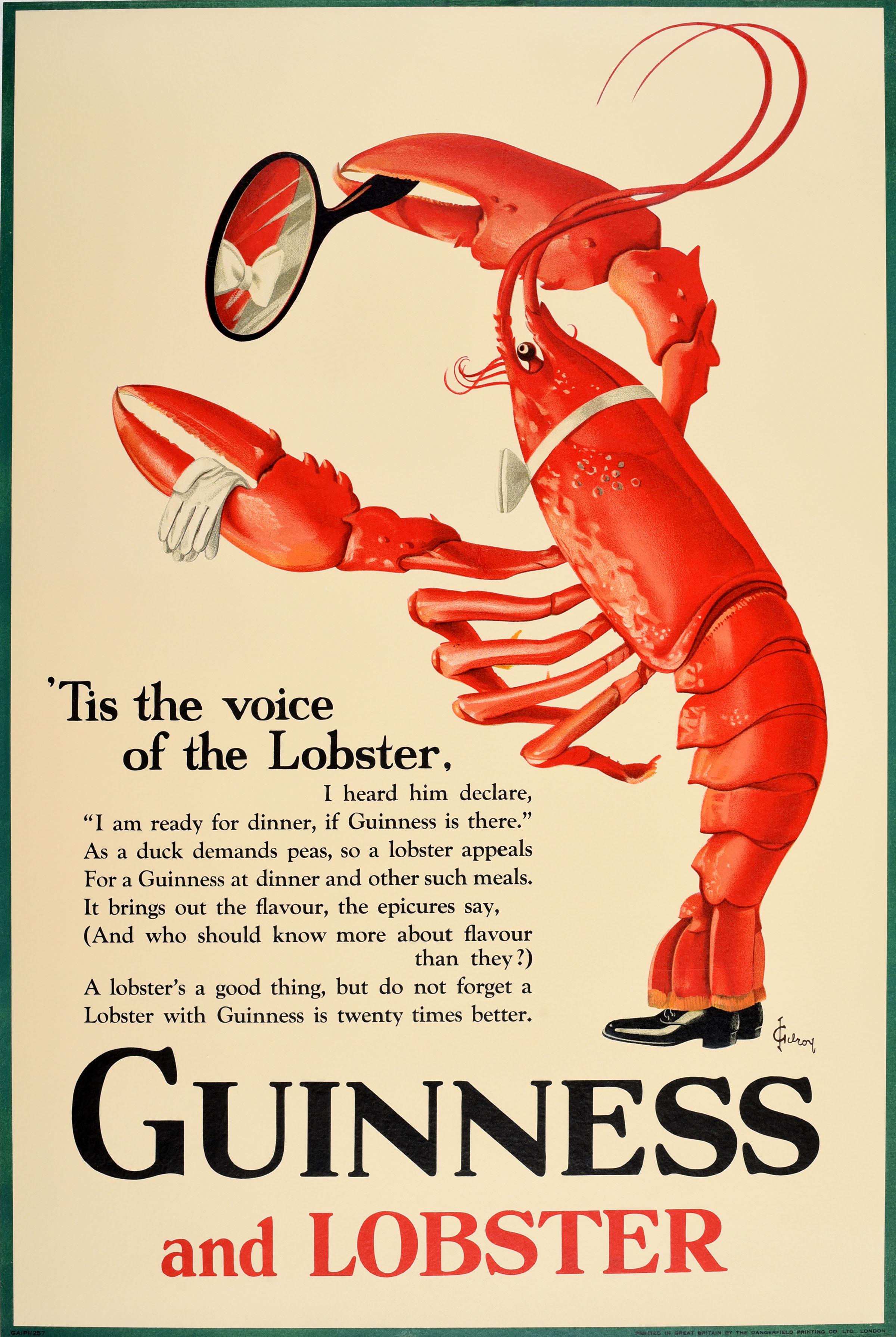 John Gilroy Print - Original Vintage Guinness And Lobster Poster Alice In Wonderland Theme Poem Art