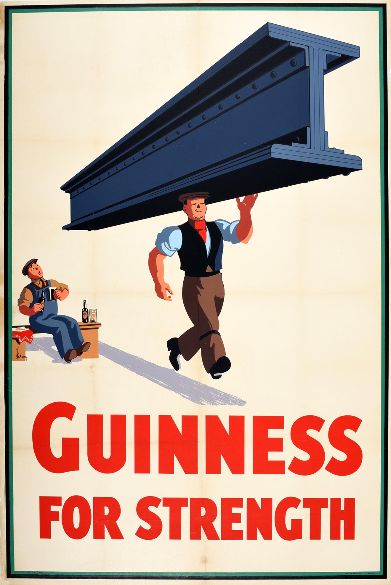 John Gilroy Print - Original Vintage Guinness For Strength Poster By J Gilroy Irish Stout Beer Drink