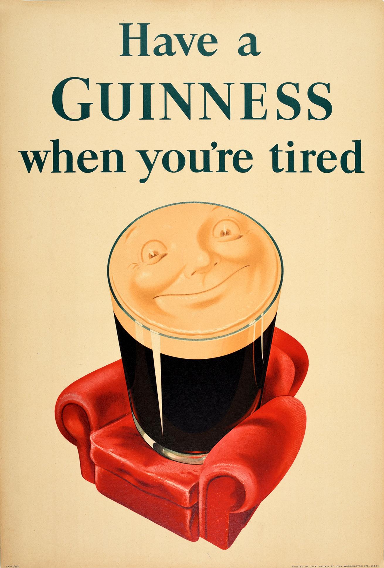 Original Vintage Guinness Poster Have A Guinness When You're Tired Relaxing Pint