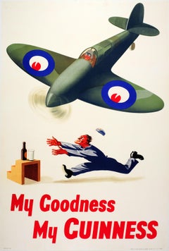 Original Vintage My Goodness My Guinness Poster Drink Race RAF Spitfire Design