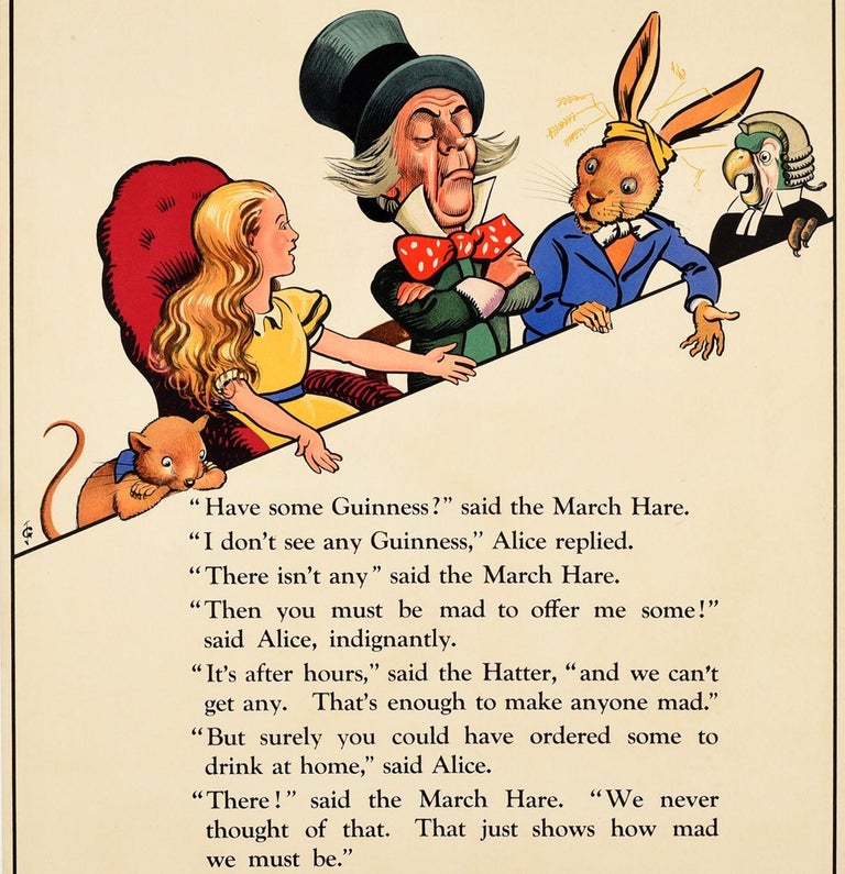 John Gilroy Original Vintage Poster Guinness Is Good For You Alice In Wonderland Mad Hatter For Sale At 1stdibs