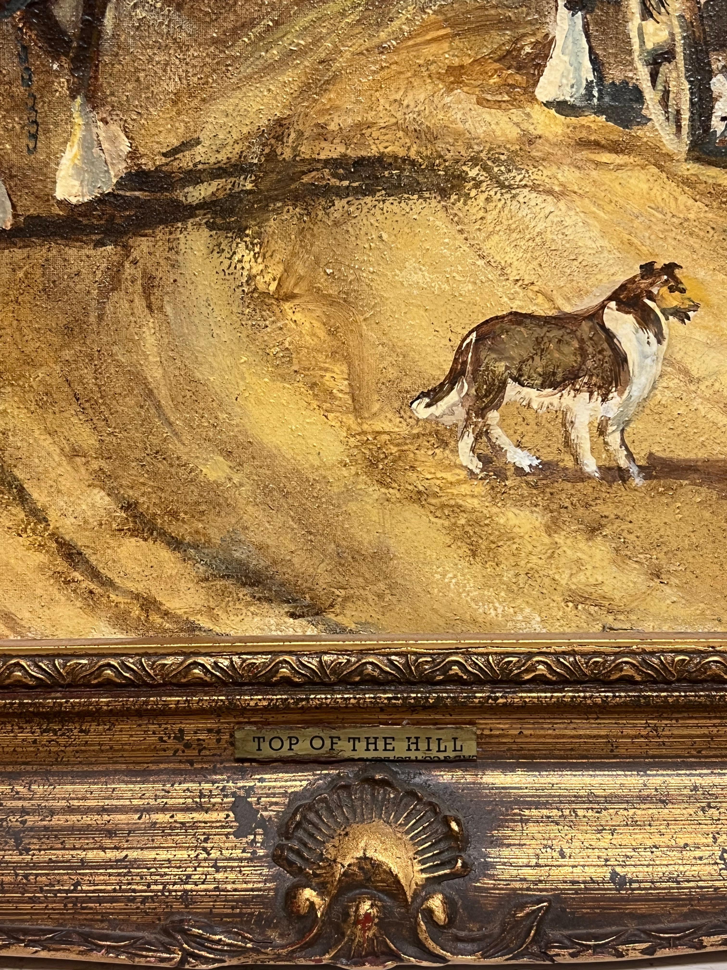 Paysage rural anglais traditionnel Cheval et charrette avec personnages et chien Grande huile en vente 5