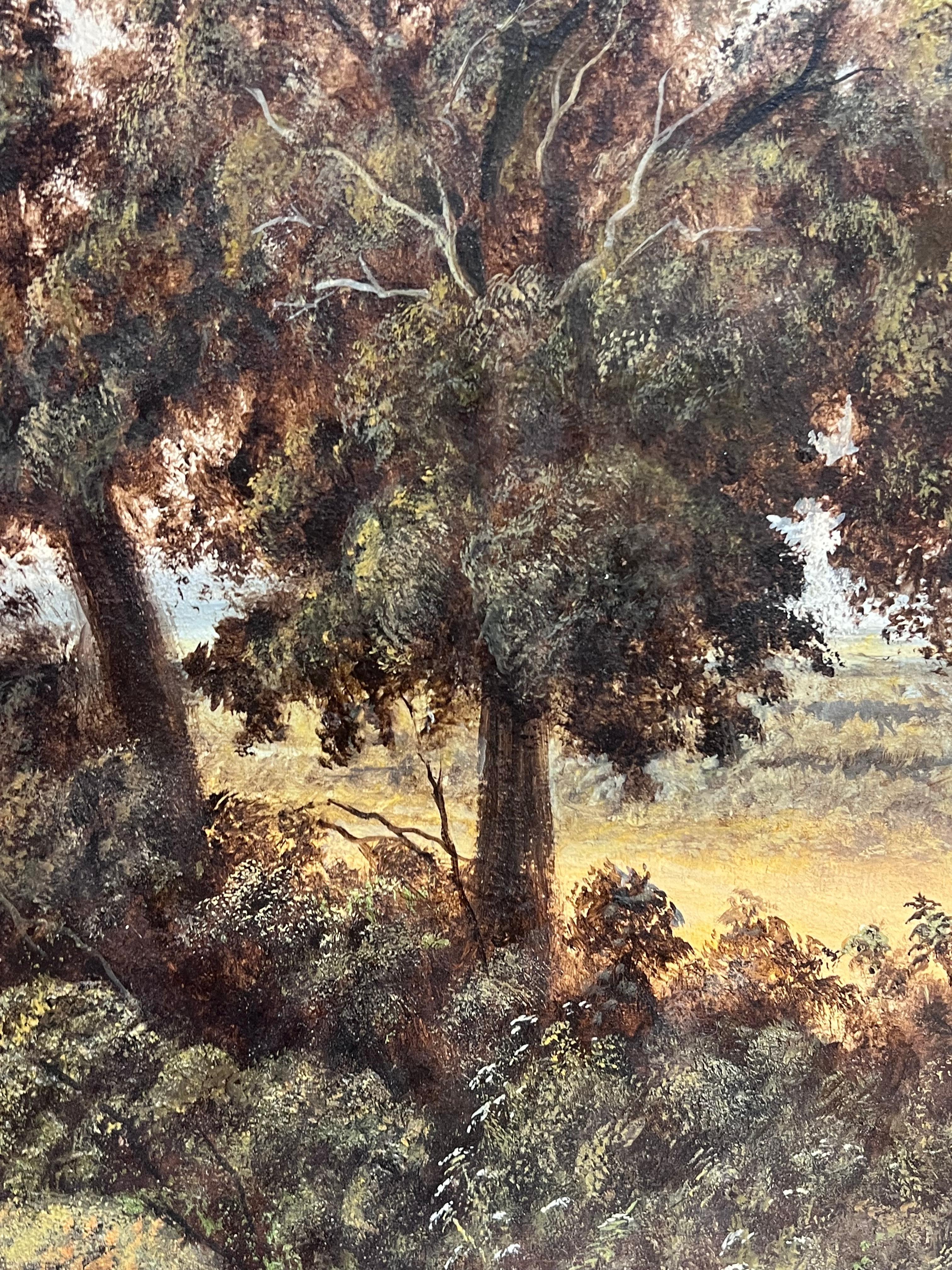Paysage rural anglais traditionnel Cheval et charrette avec personnages et chien Grande huile en vente 7