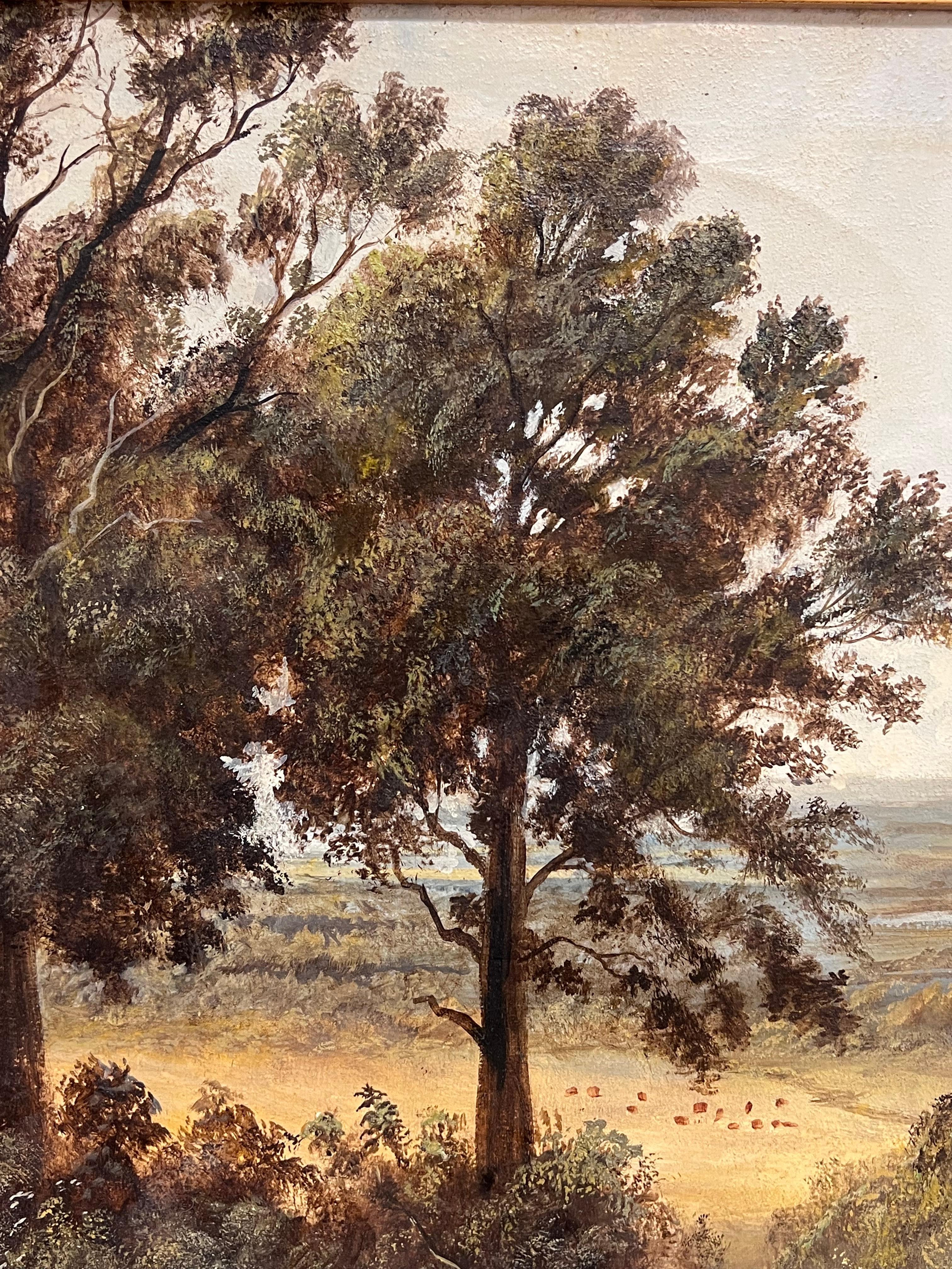 Paysage rural anglais traditionnel Cheval et charrette avec personnages et chien Grande huile en vente 9
