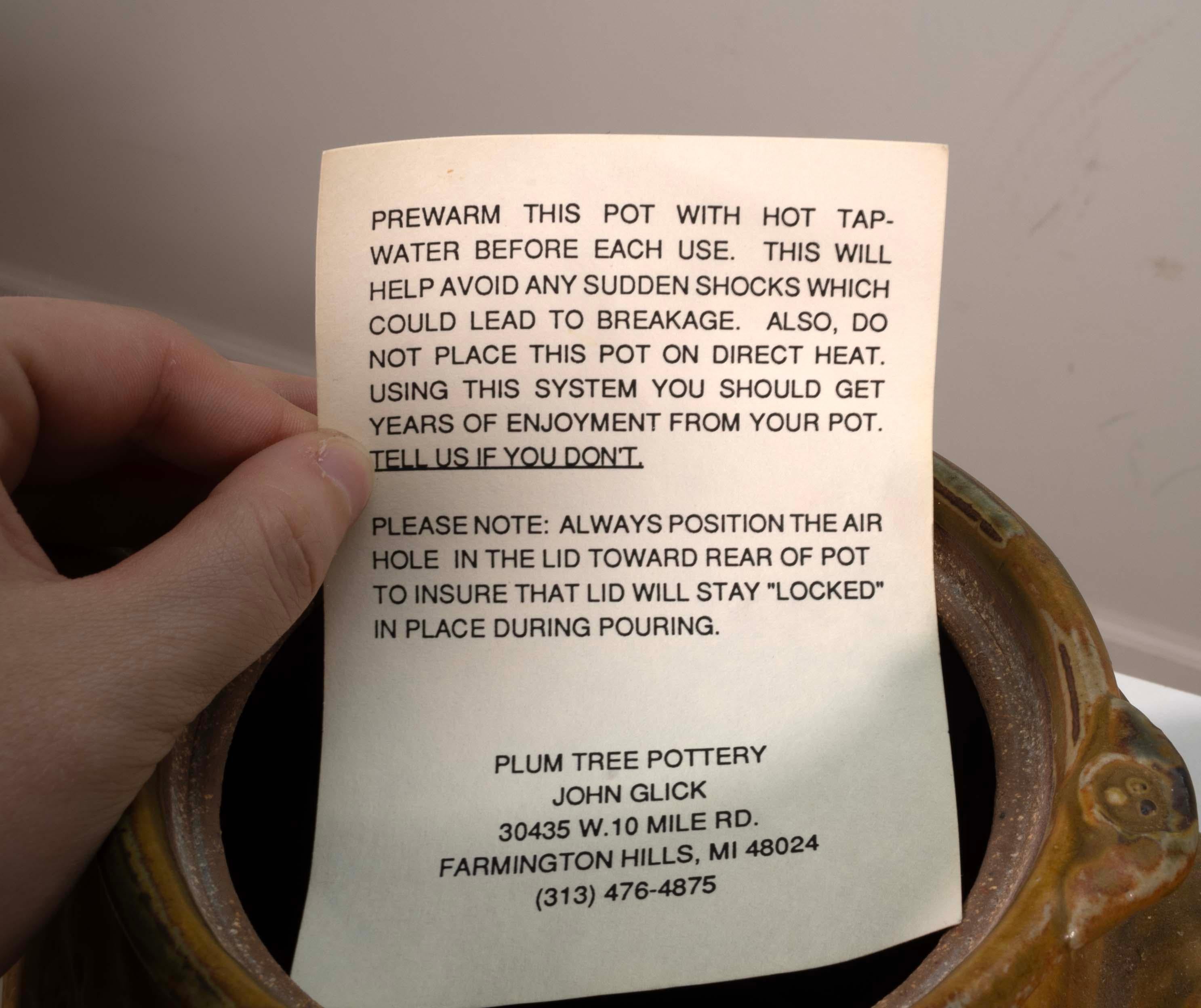 John Glick Ceramic Stoneware Coffee Tea Pot Signed and Stamped For Sale 3