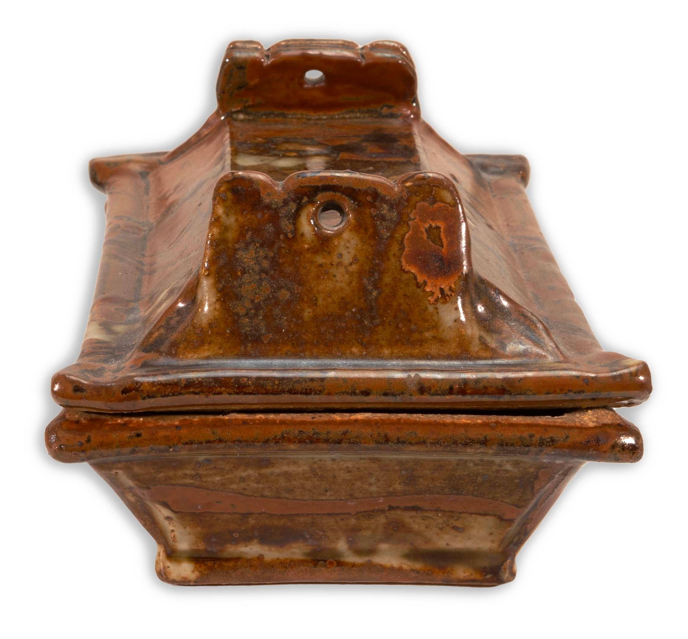 John Glick Ceramic Stoneware Covered Serving Box Stamped Plum Tree Pottery In Good Condition In Keego Harbor, MI