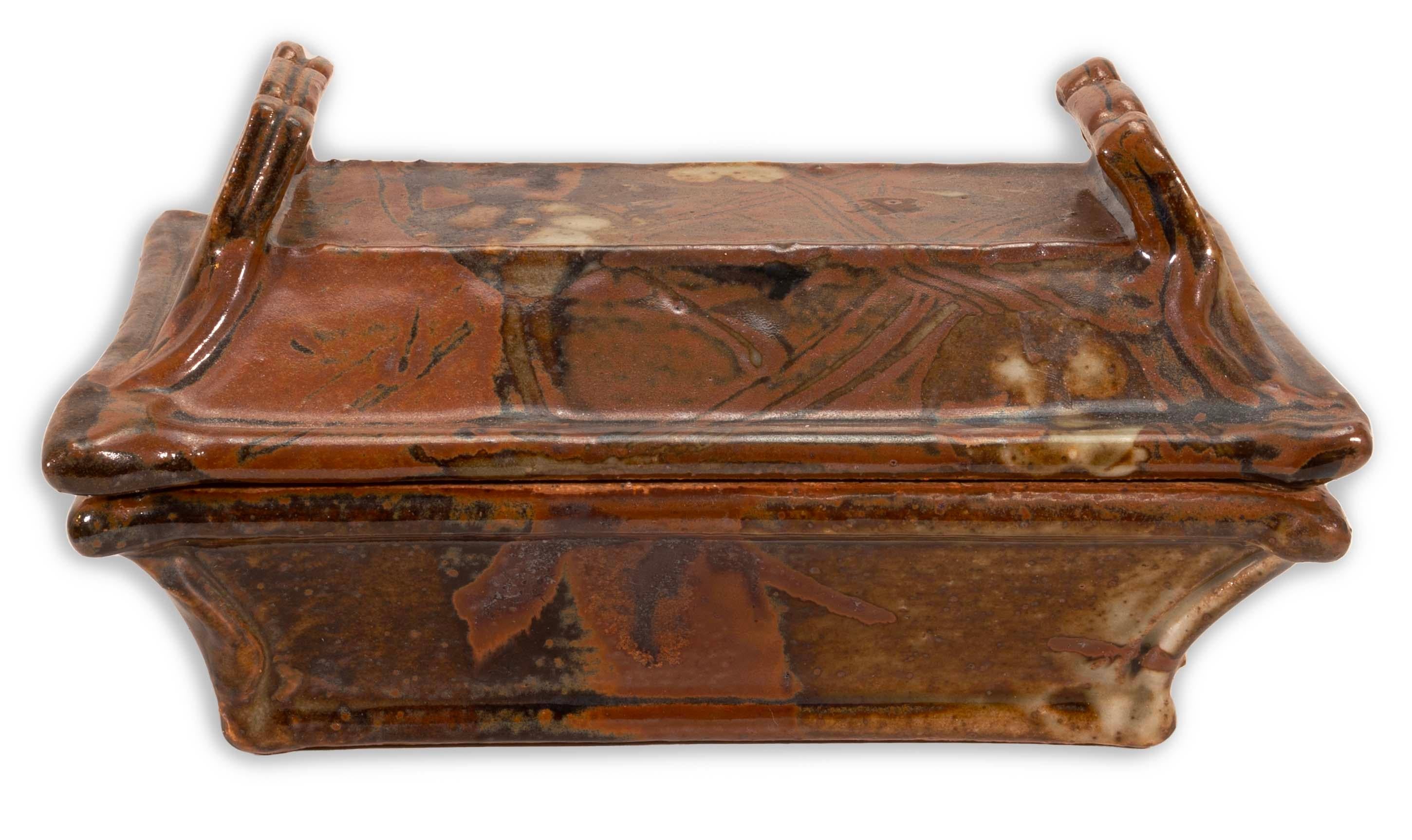 20th Century John Glick Ceramic Stoneware Covered Serving Box Stamped Plum Tree Pottery