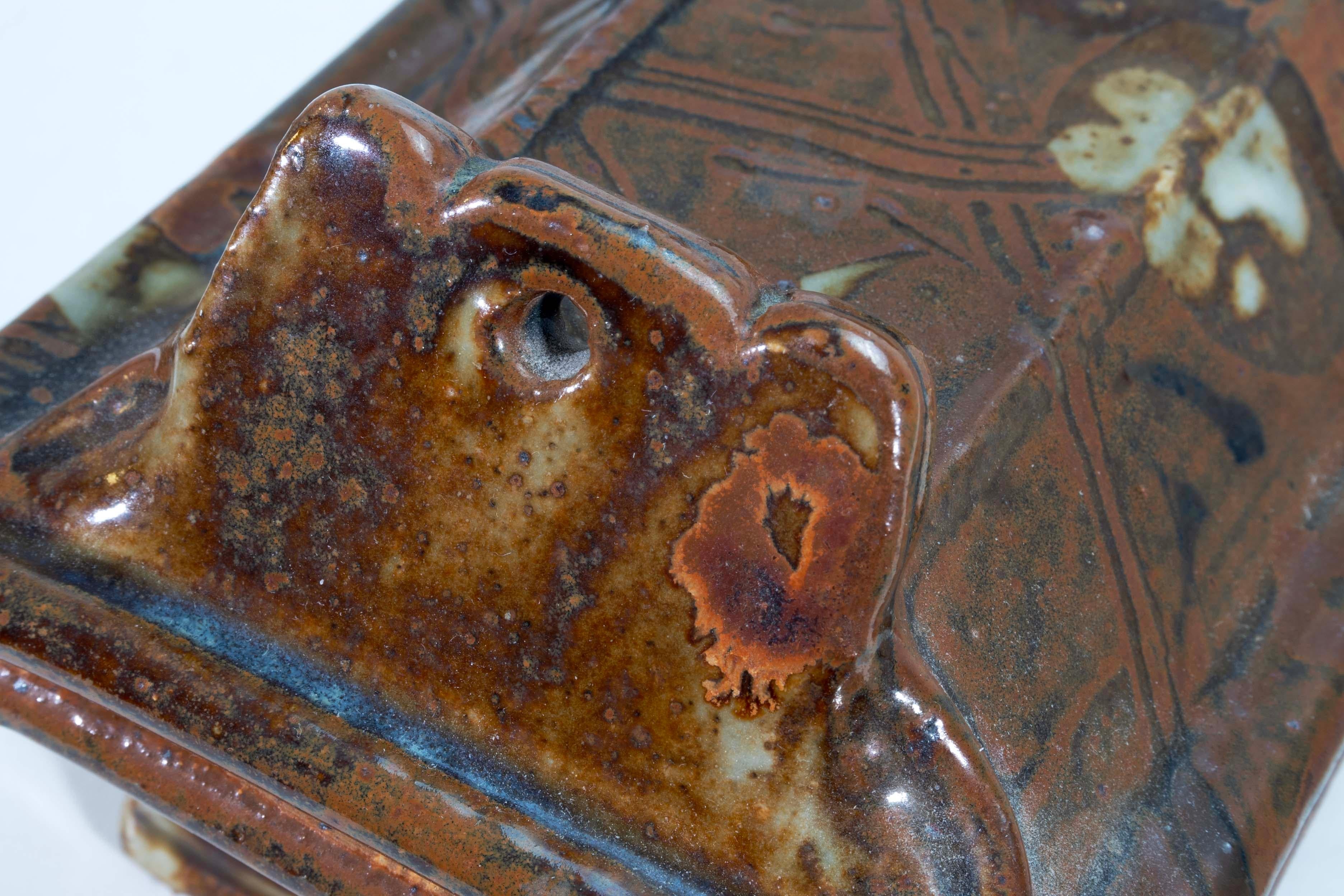 John Glick Ceramic Stoneware Covered Serving Box Stamped Plum Tree Pottery 4