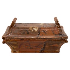 John Glick Ceramic Stoneware Covered Serving Box Stamped Plum Tree Pottery