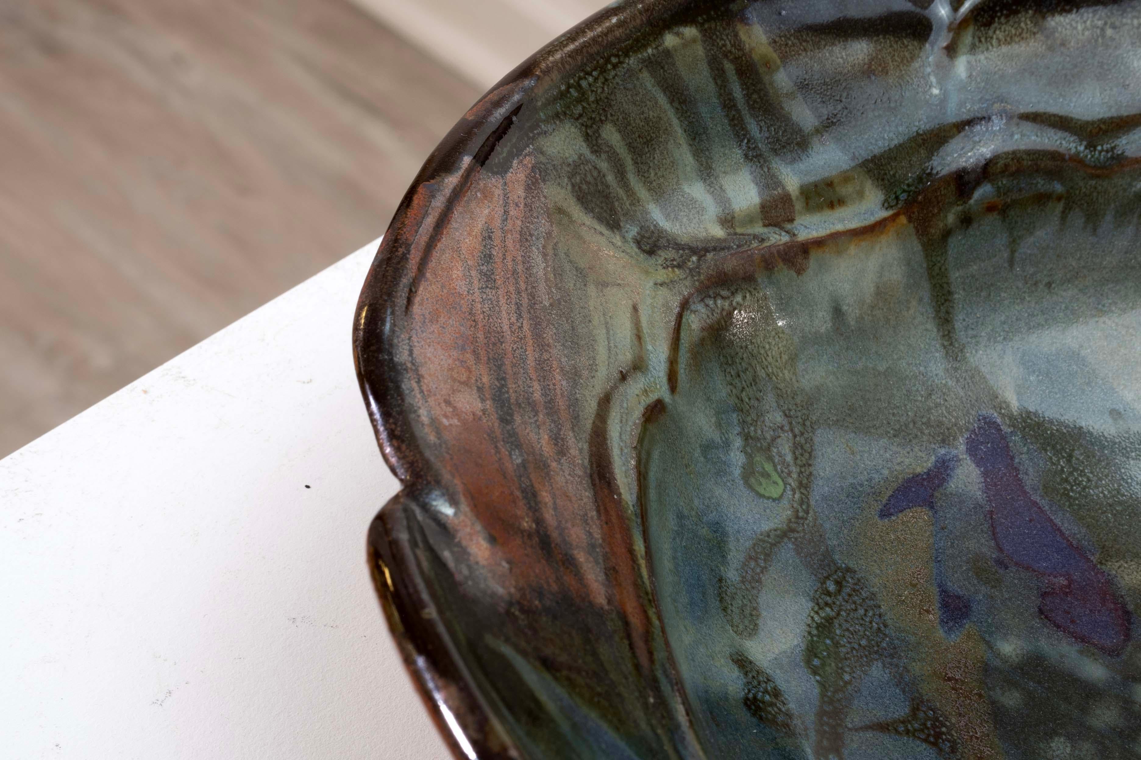 John Glick Ceramic Stoneware Turquoise Bowl Signed and Stamped In Good Condition In Keego Harbor, MI