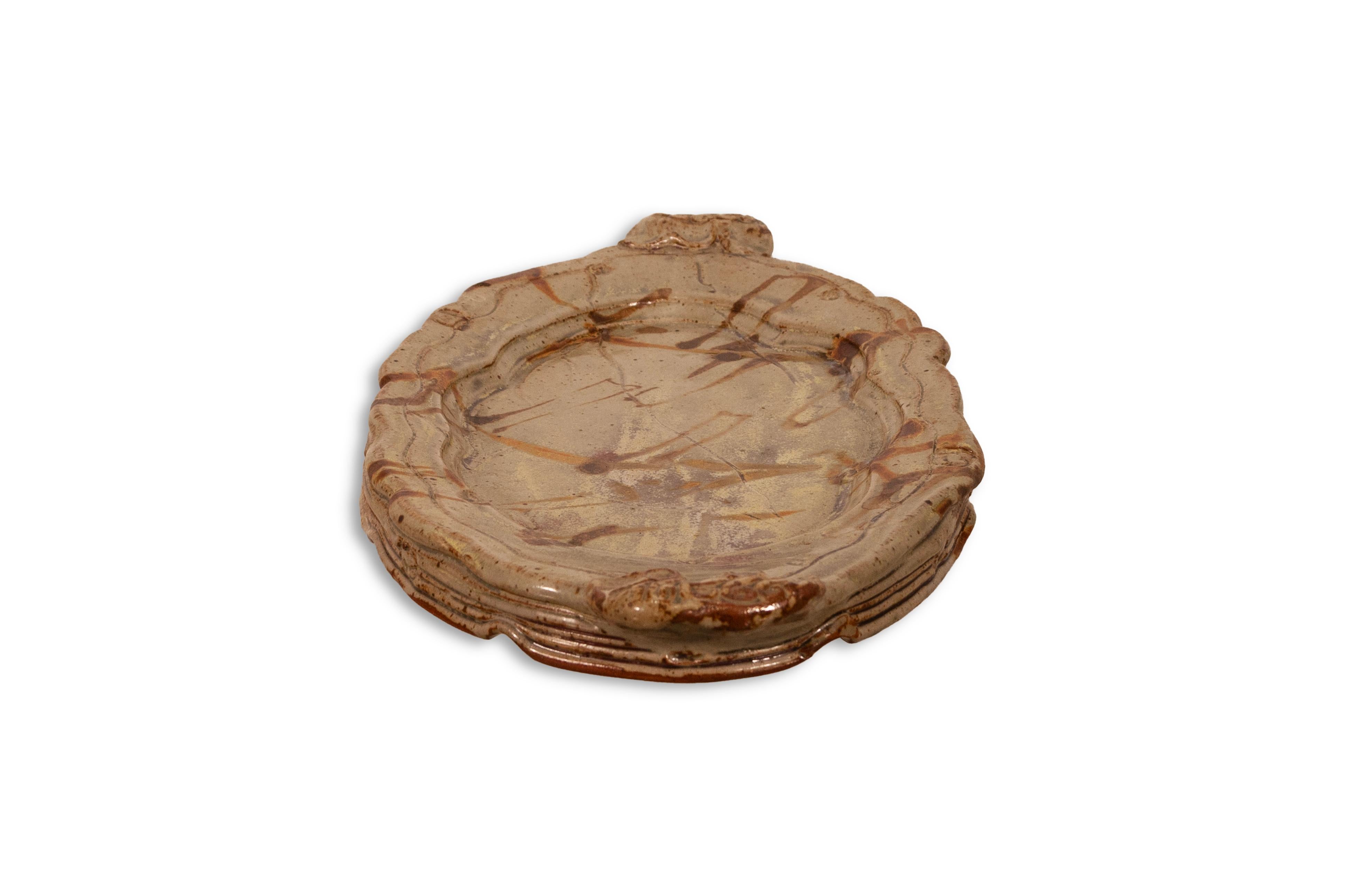 American John Glick Charger Platter Modernist Stoneware Glazed Ceramic Plum Tree Pottery