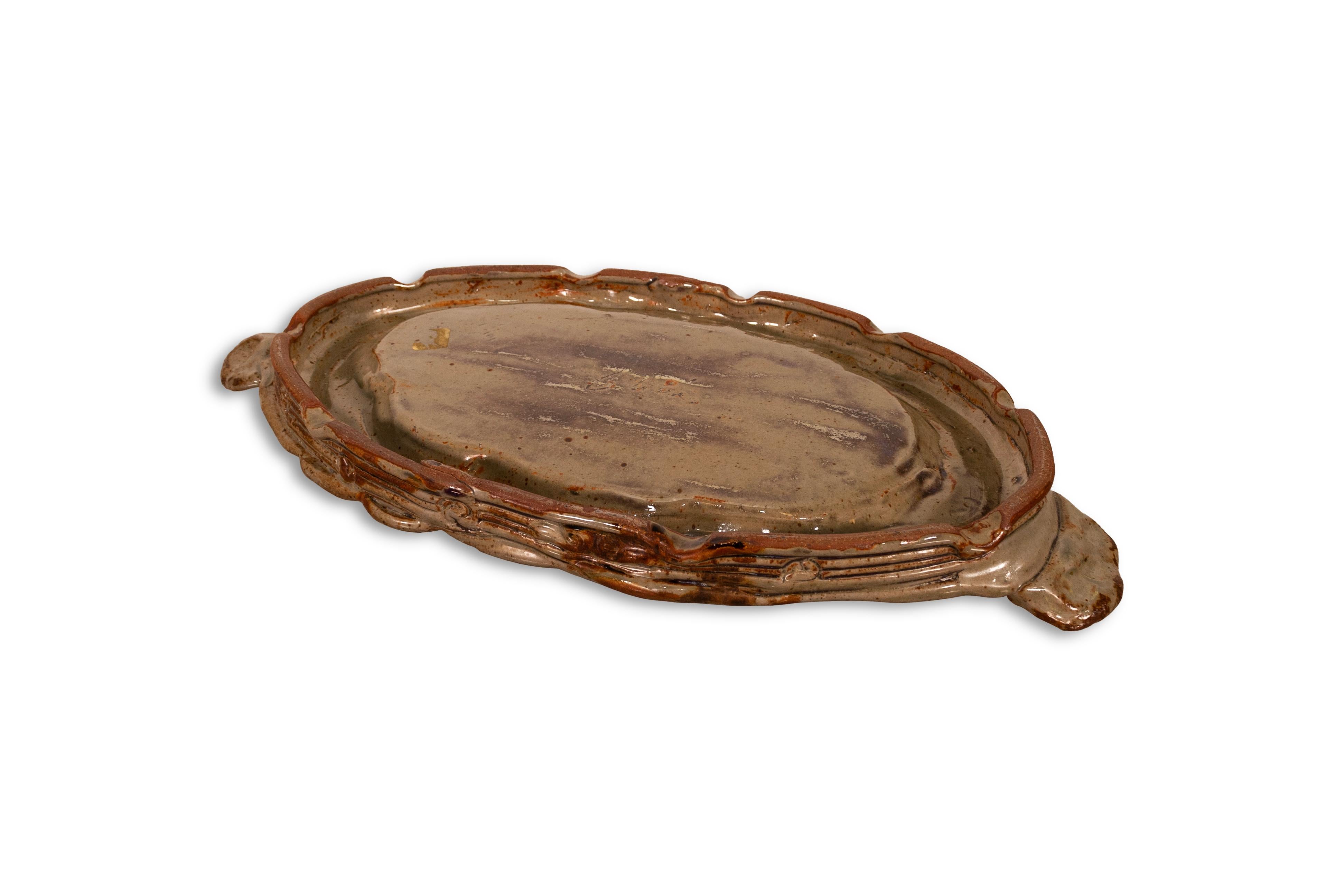 John Glick Charger Platter Modernist Stoneware Glazed Ceramic Plum Tree Pottery In Good Condition In Keego Harbor, MI