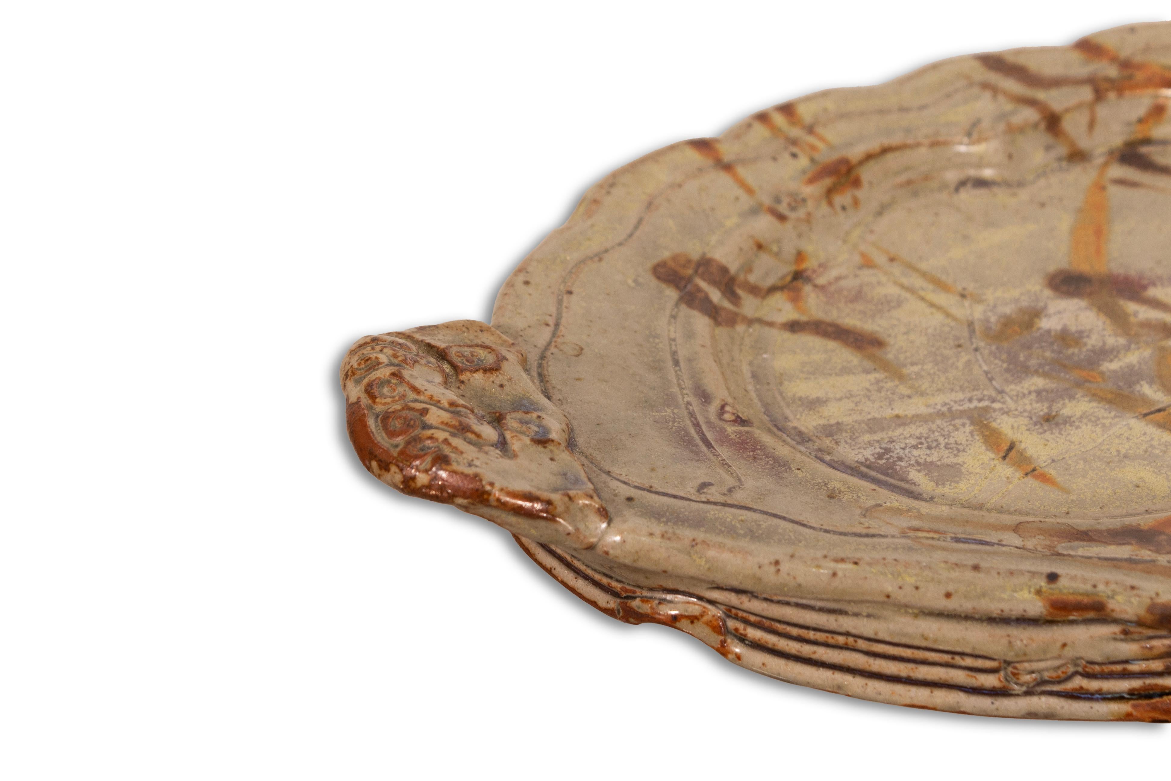20th Century John Glick Charger Platter Modernist Stoneware Glazed Ceramic Plum Tree Pottery