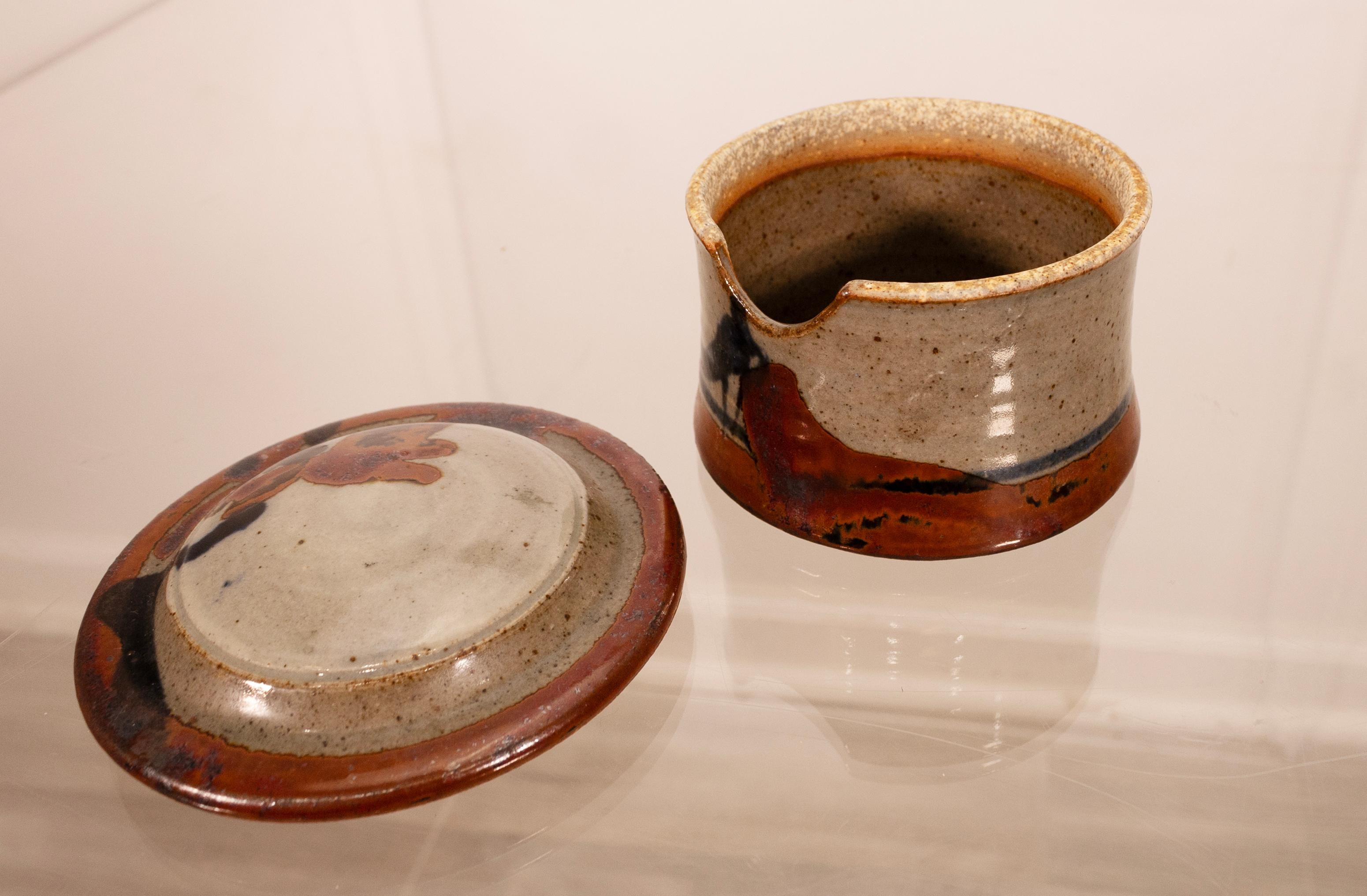 John Glick Creamer & Sugar Modernist Stoneware Glazed Ceramic Plum Tree Pottery 1