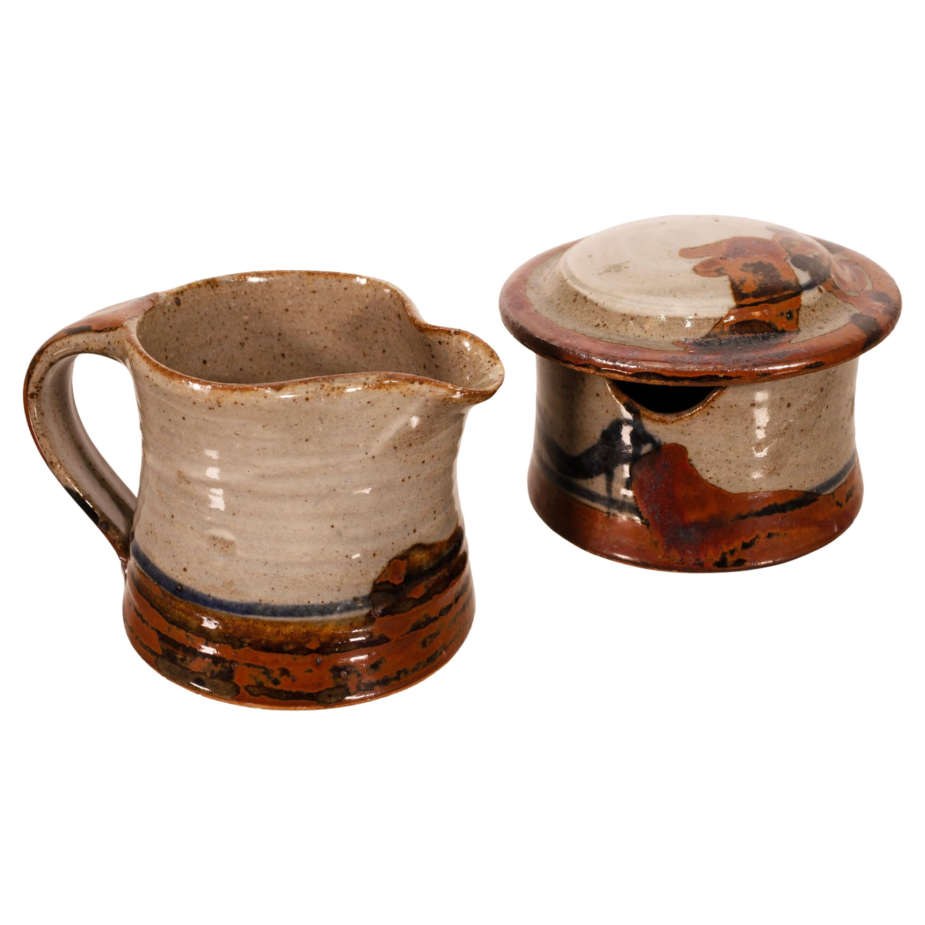 John Glick Creamer & Sugar Cerámica esmaltada de gres modernista Plum Tree Pottery
