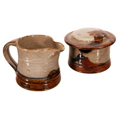 John Glick Creamer & Sugar Modernist Stoneware Pottery Plum Tree
