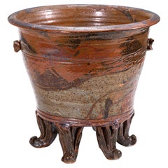 John Glick Modernist Stoneware Glazed Ceramic Footed Planter Plum Tree Pottery