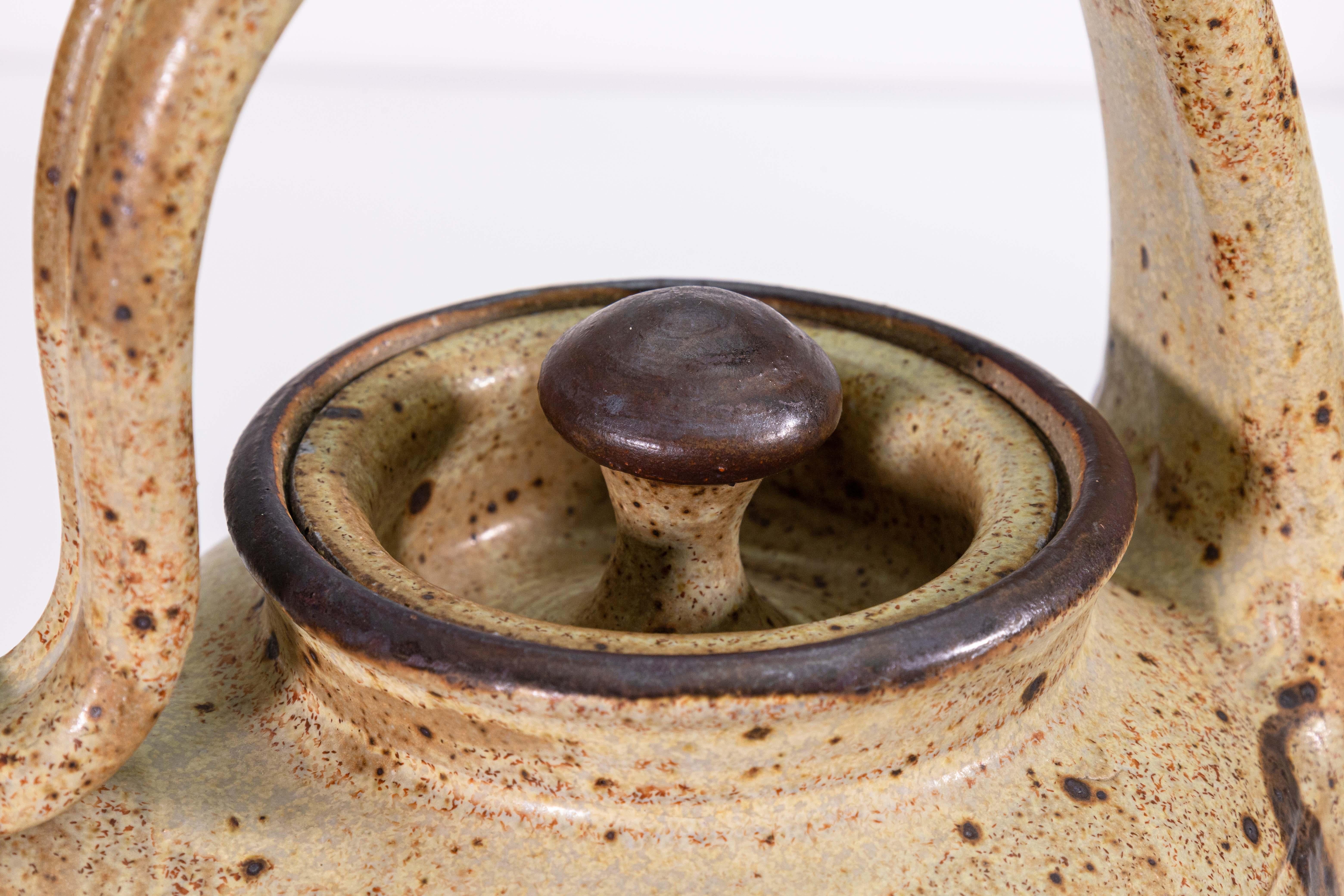 American John Glick Modernist Stoneware Glazed Ceramic Pottery Tea Pot Plum Tree Pottery For Sale
