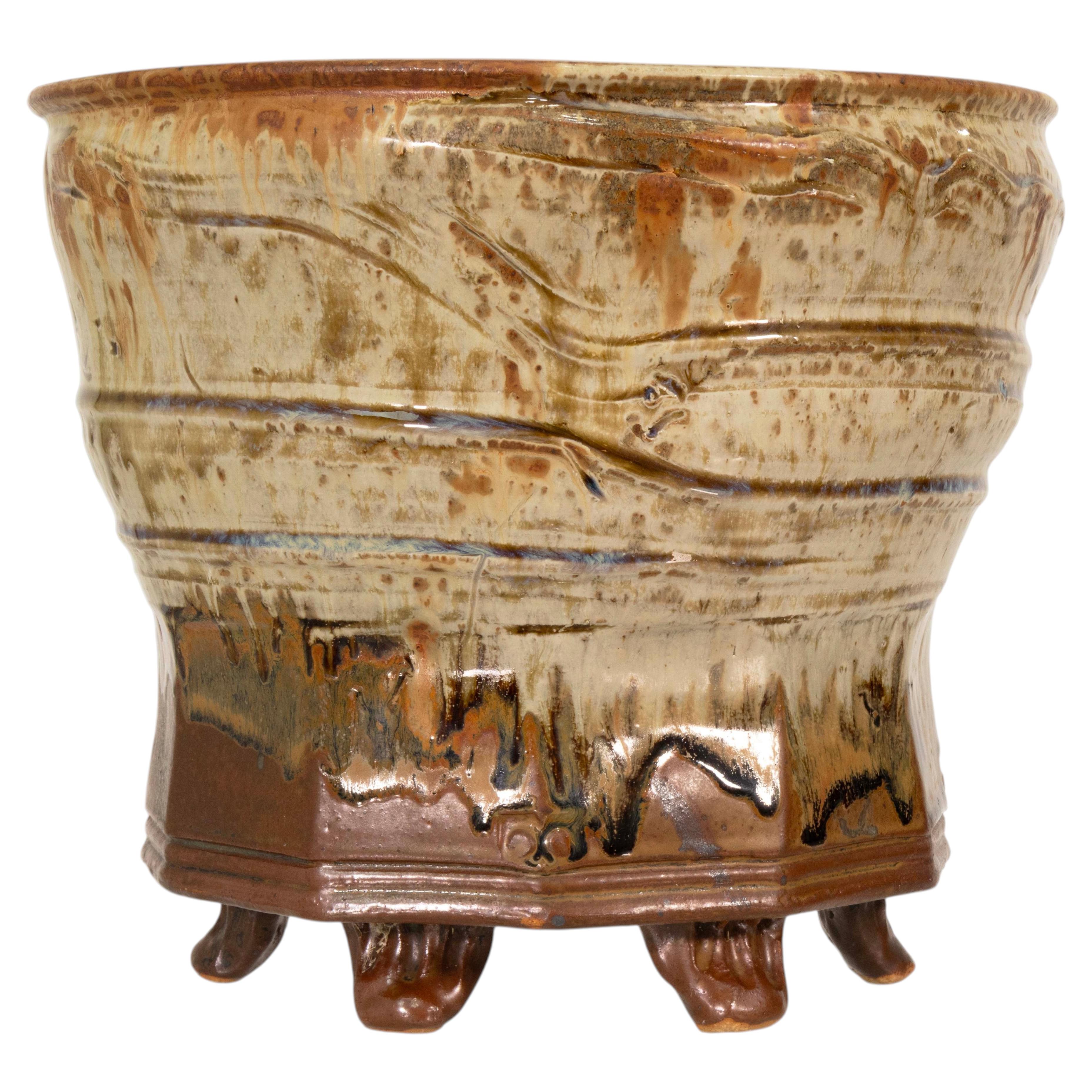 John Glick Modernist Stoneware Large Glazed Ceramic Footed Planter