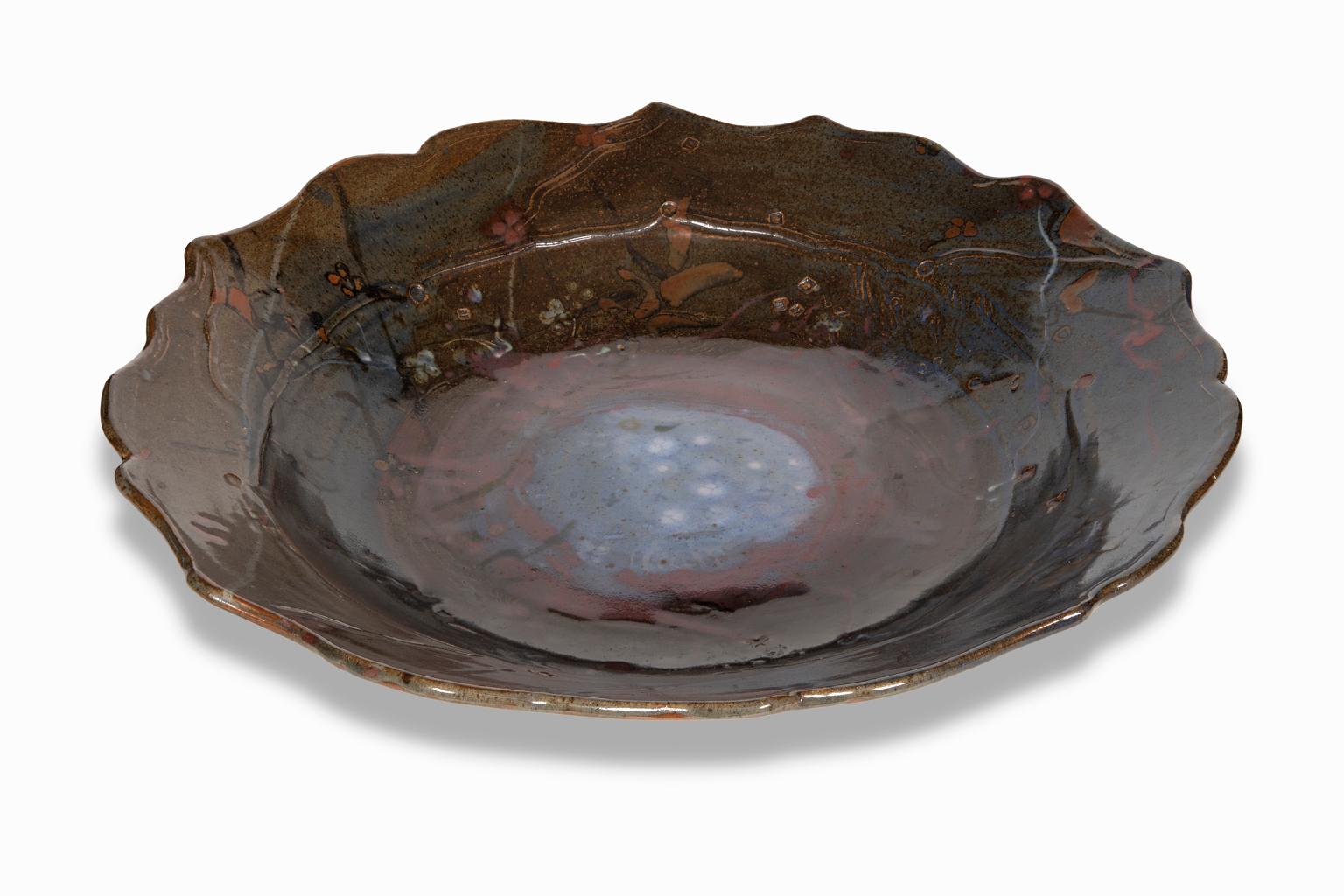 Expressionist John Glick Plum Street Pottery Signed Monumental Ceramic Charger For Sale