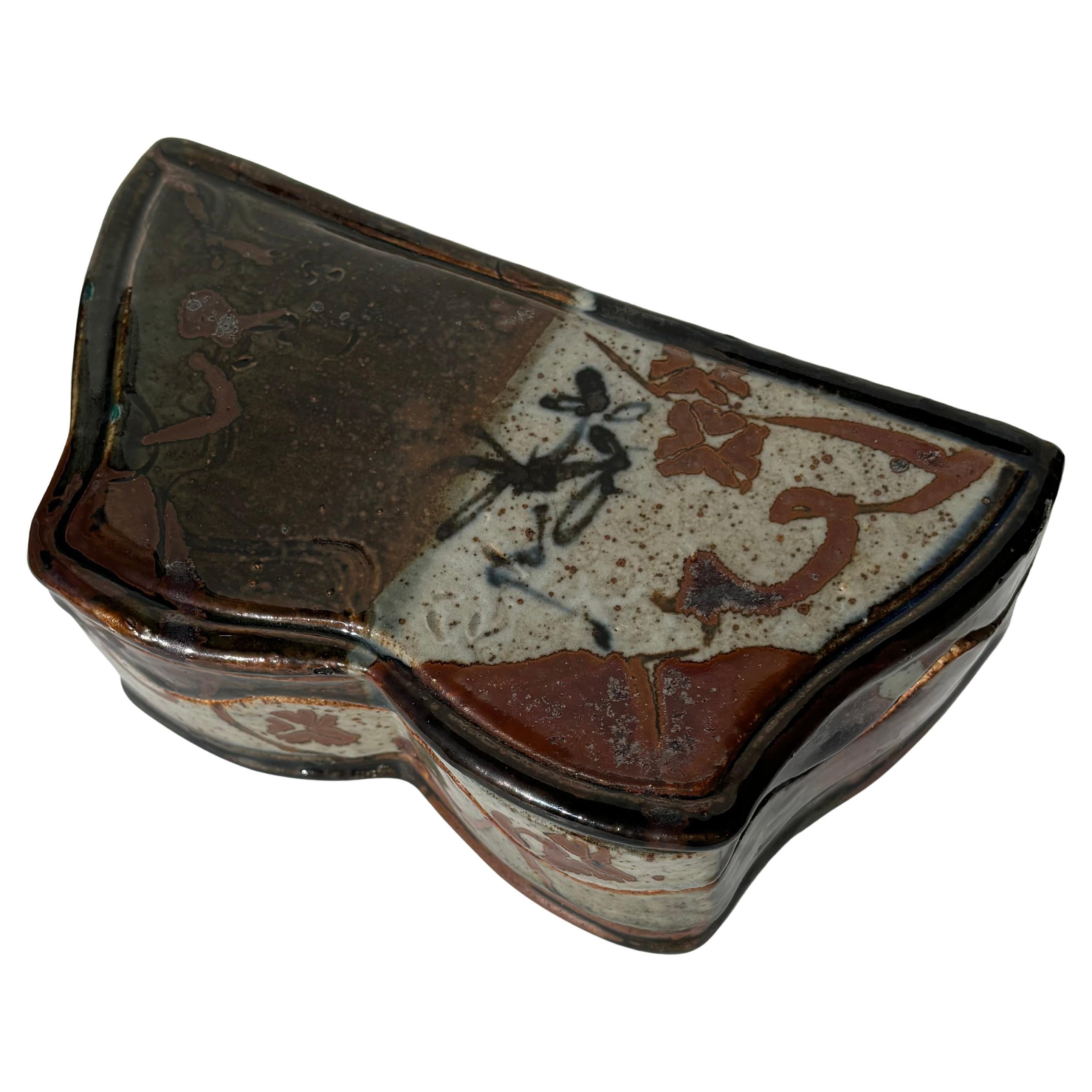 John Glick pottery/stoneware box , jewelry/ table box, signed .