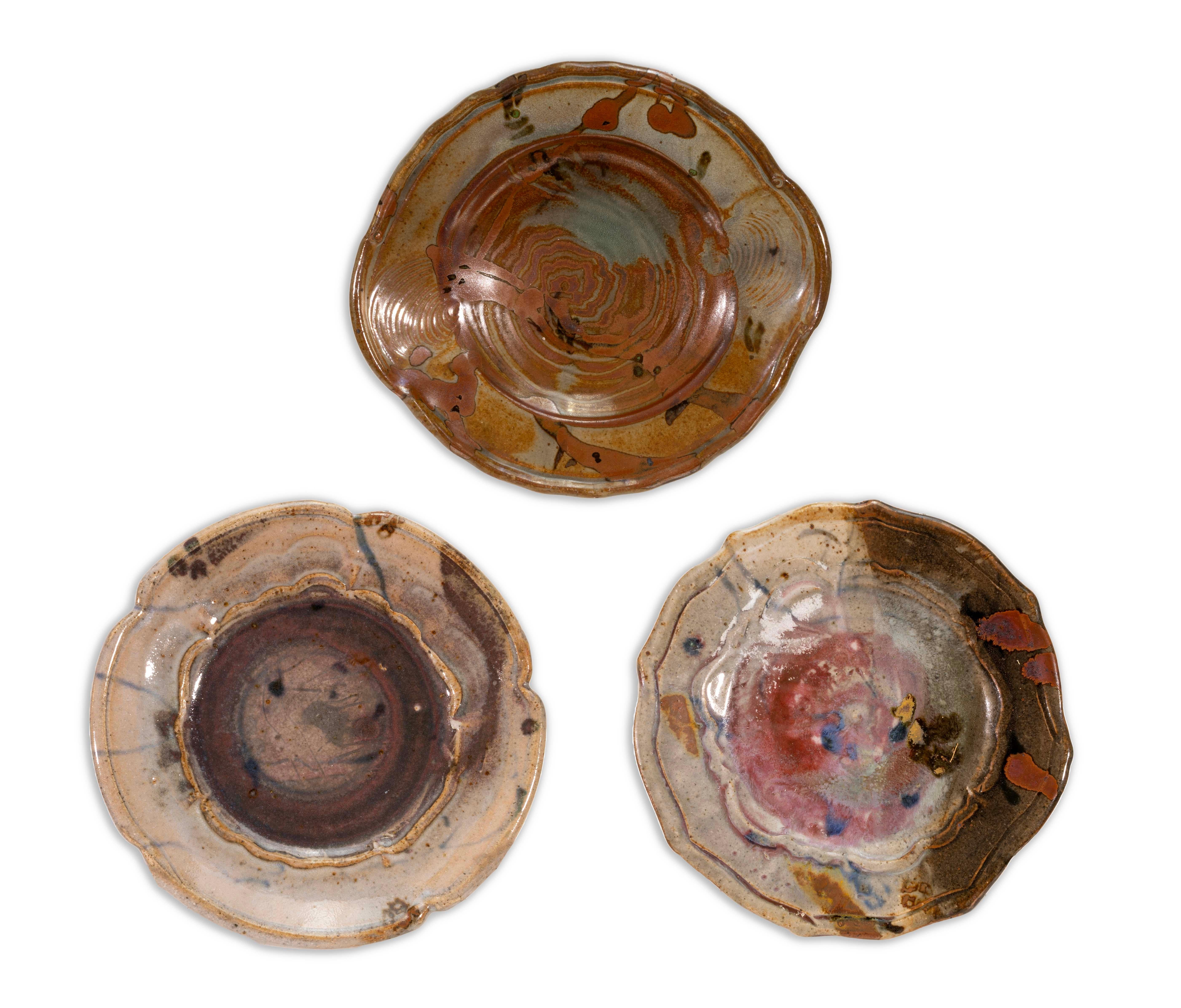 American John Glick Set of 3 Ceramic Stoneware Small Plates Signed