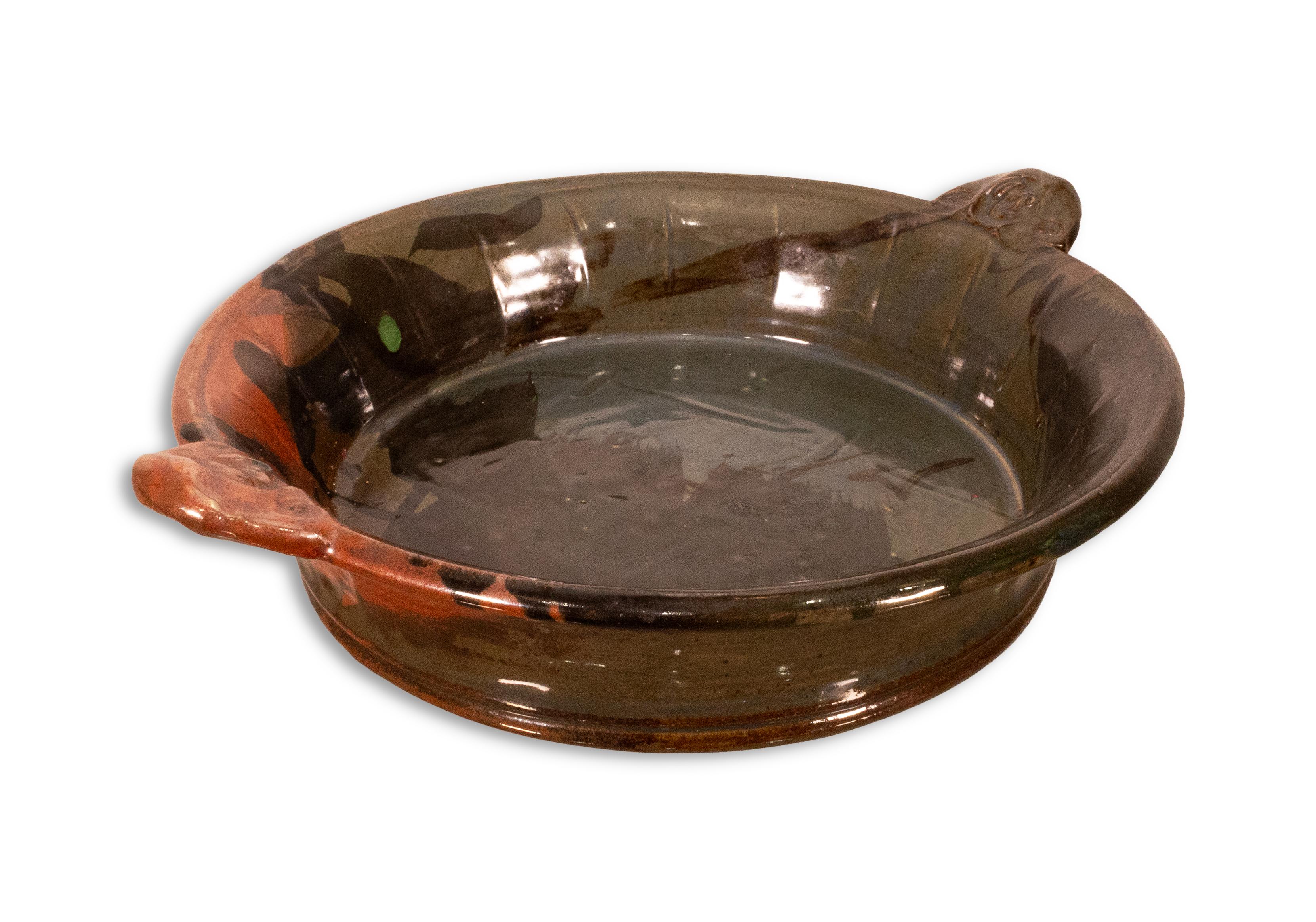 20th Century John Glick Shallow Bowl Modernist Stoneware Glazed Ceramic Plum Tree Pottery