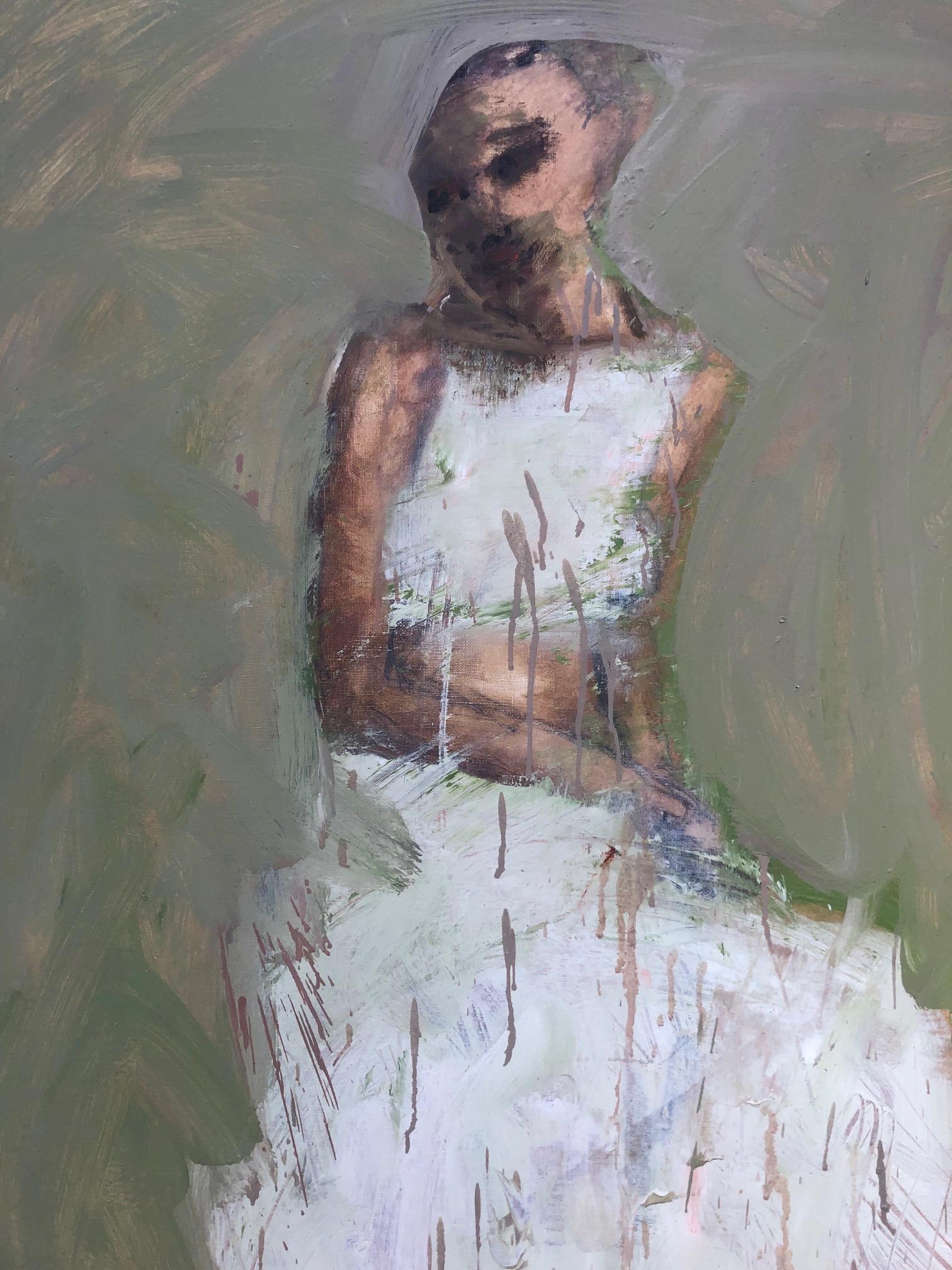 Figure in White - Brown Abstract Painting by John Goodman