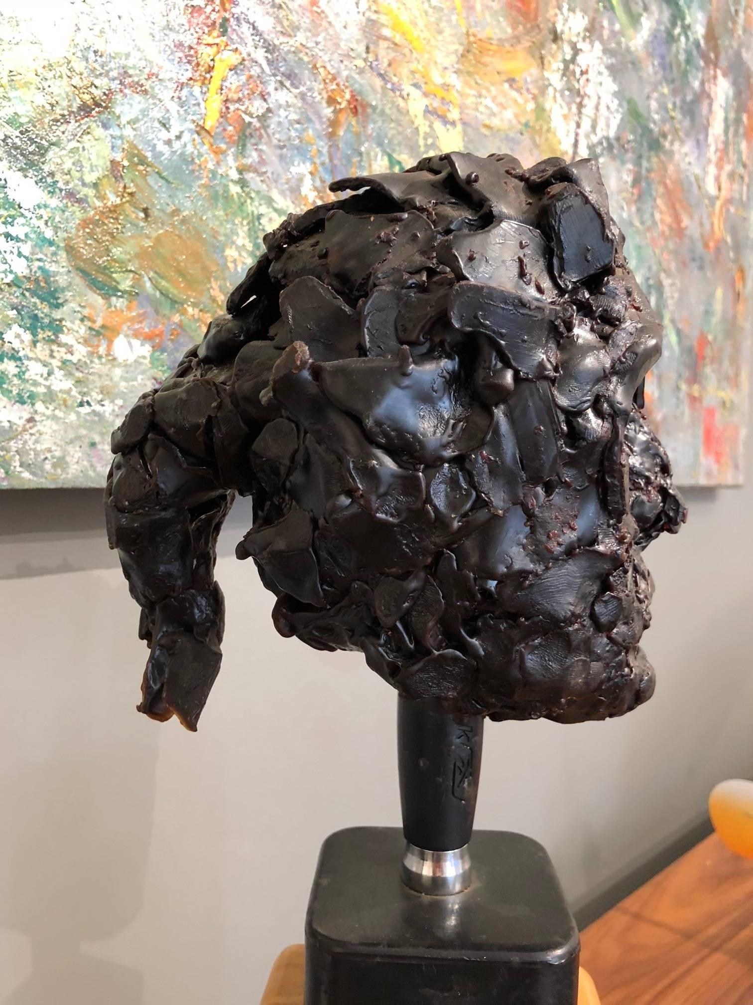 Contemporary bust / sculpture: created from wax, wire mesh, dumbell and yoga block, by American artist John Goodman, whose work has been deeply influenced by the Bay Area Figurative Movement which grew out of the work of David Park, Richard