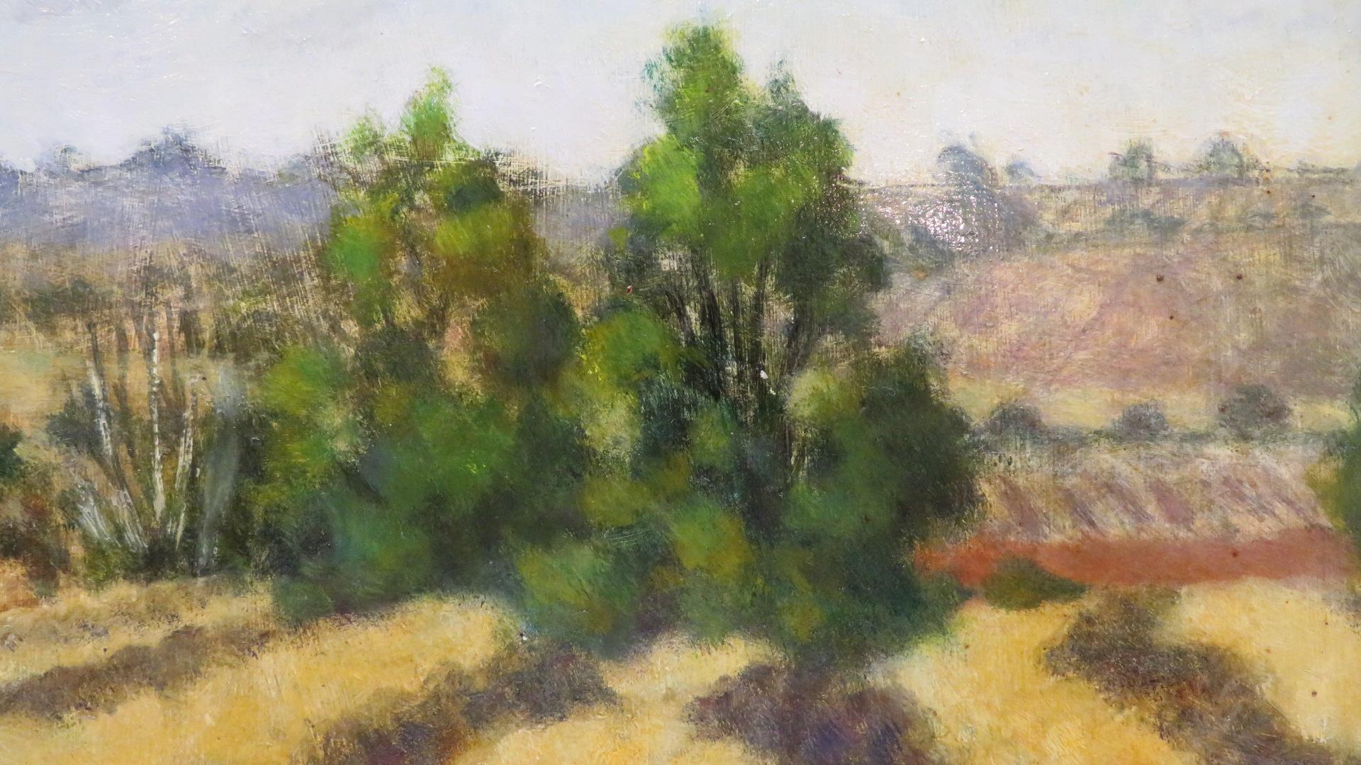 RWA(1915-93) STUBBLE BURNING SALPERTON Cotswolds LANDSCAPE original OIL PAINTING - Painting by JOHN GORDON BILL