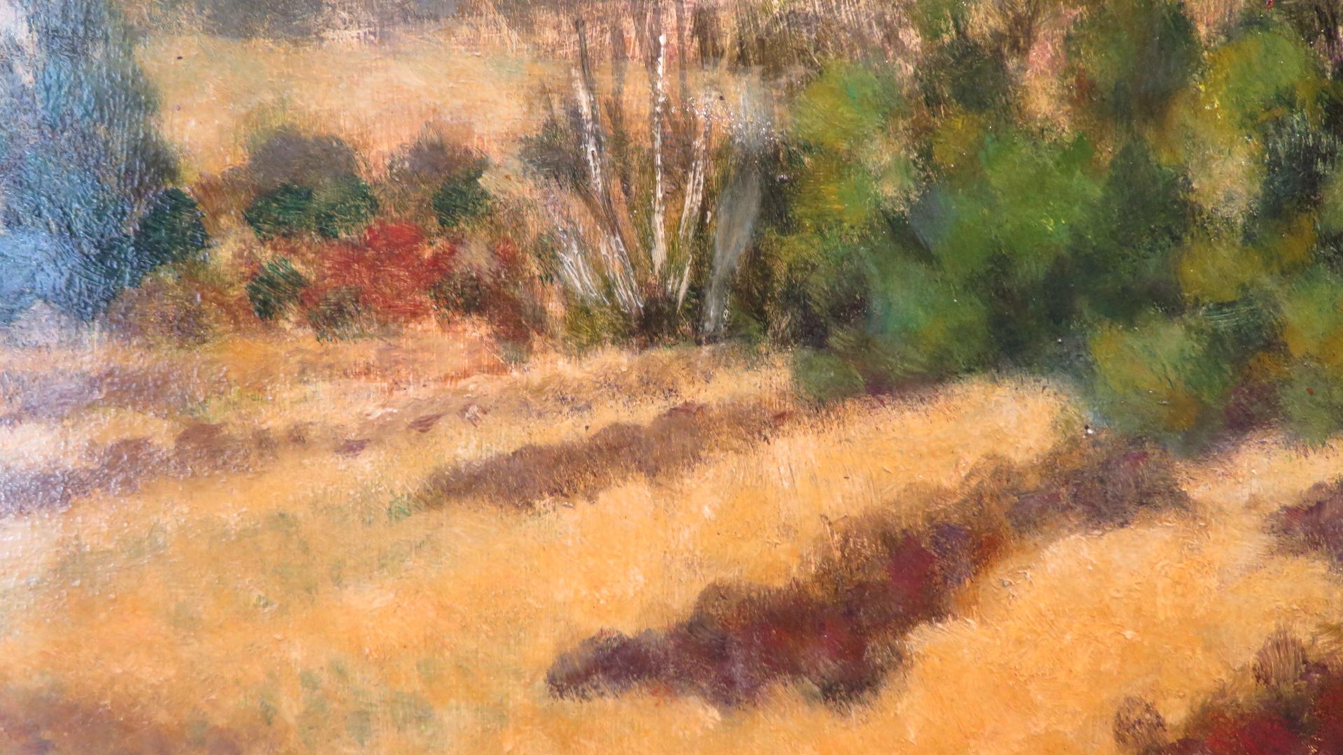 RWA(1915-93) STUBBLE BURNING SALPERTON Cotswolds LANDSCAPE original OIL PAINTING - Brown Landscape Painting by JOHN GORDON BILL