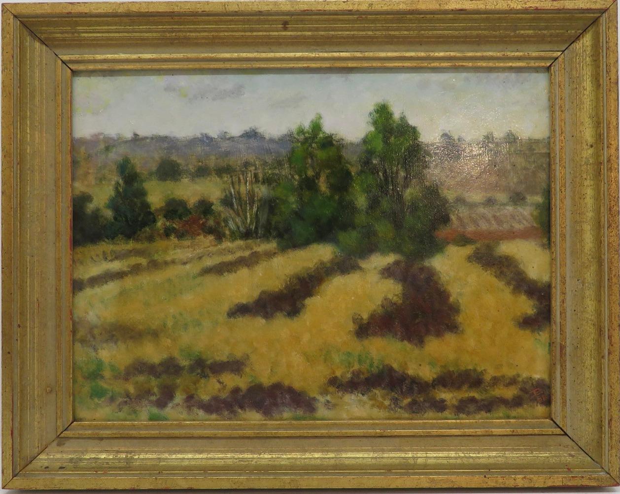 JOHN GORDON BILL Landscape Painting - RWA(1915-93) STUBBLE BURNING SALPERTON Cotswolds LANDSCAPE original OIL PAINTING