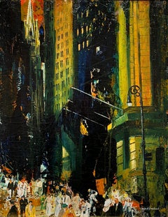 Scène new-yorkaise réalisée par l'artiste John Grabach « Trinity Church - Wall Street »