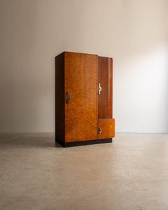 John Graz Art Deco Bar Cabinet in Burl and Rosewood Marquetry, Brazil, 1930s