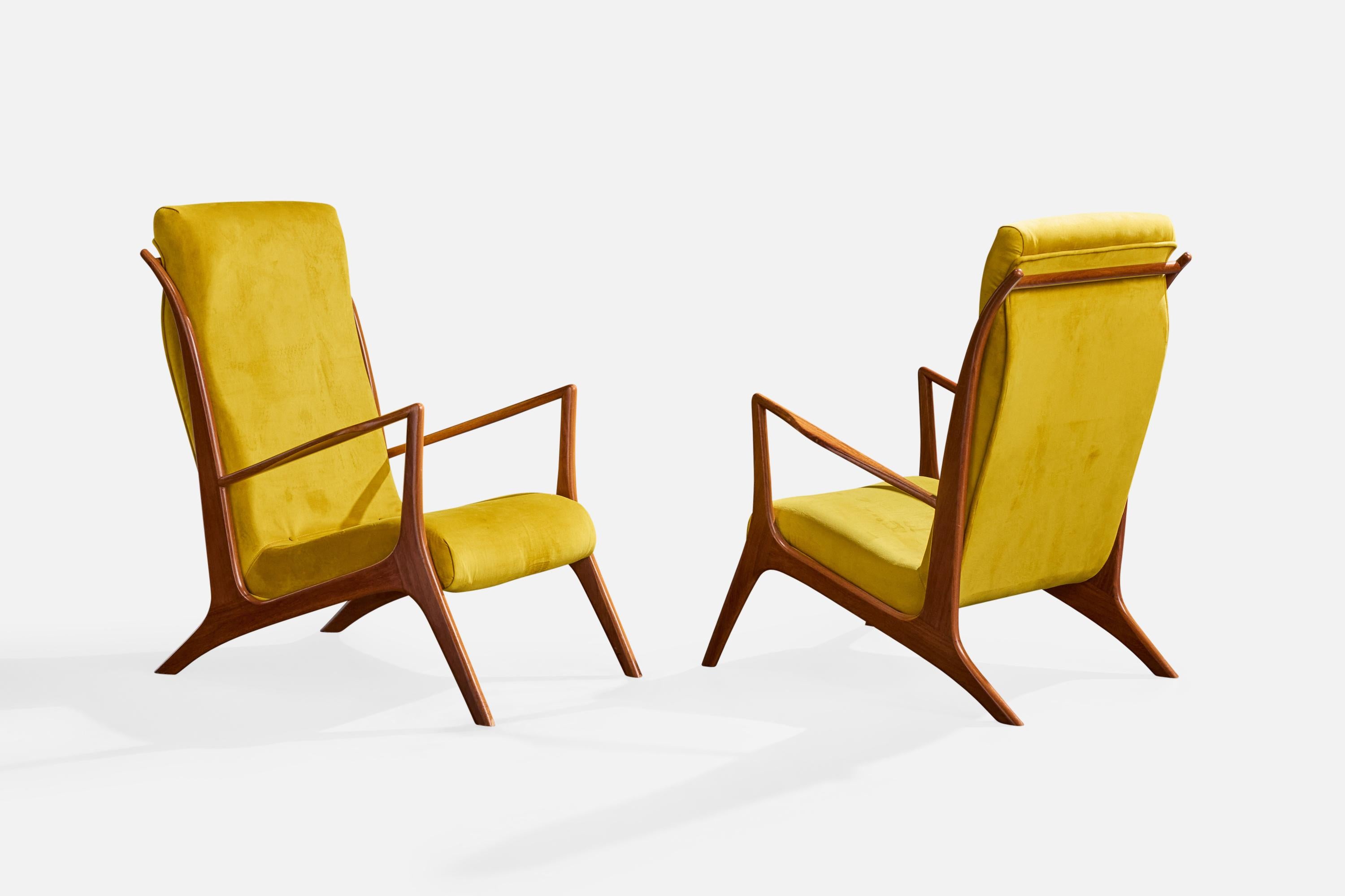 Atribución John Graz, Sillas de salón, Madera, Tela, Brasil, Años 60 Moderno de mediados de siglo en venta