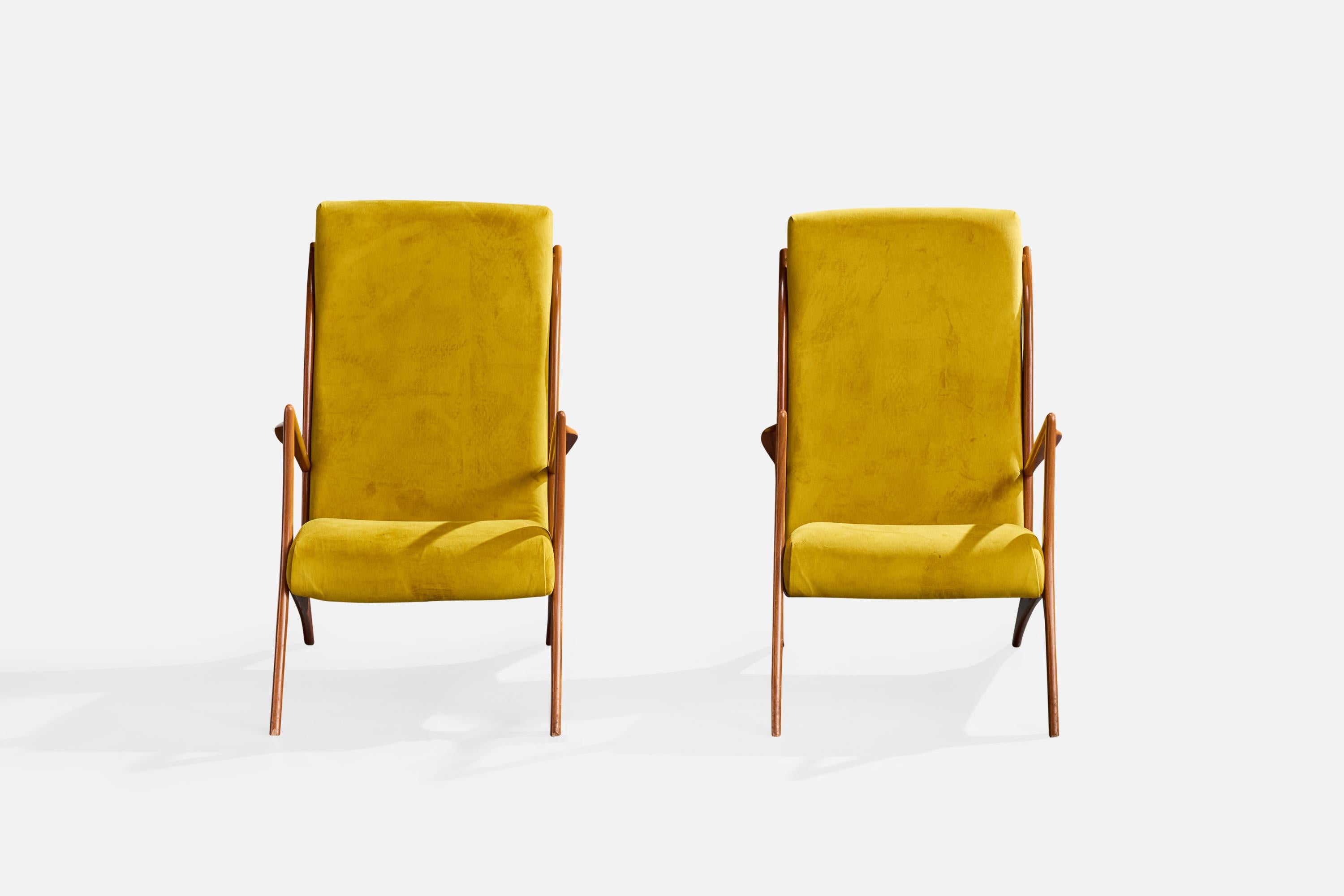 Atribución John Graz, Sillas de salón, Madera, Tela, Brasil, Años 60 en Bueno estado para la venta en High Point, NC