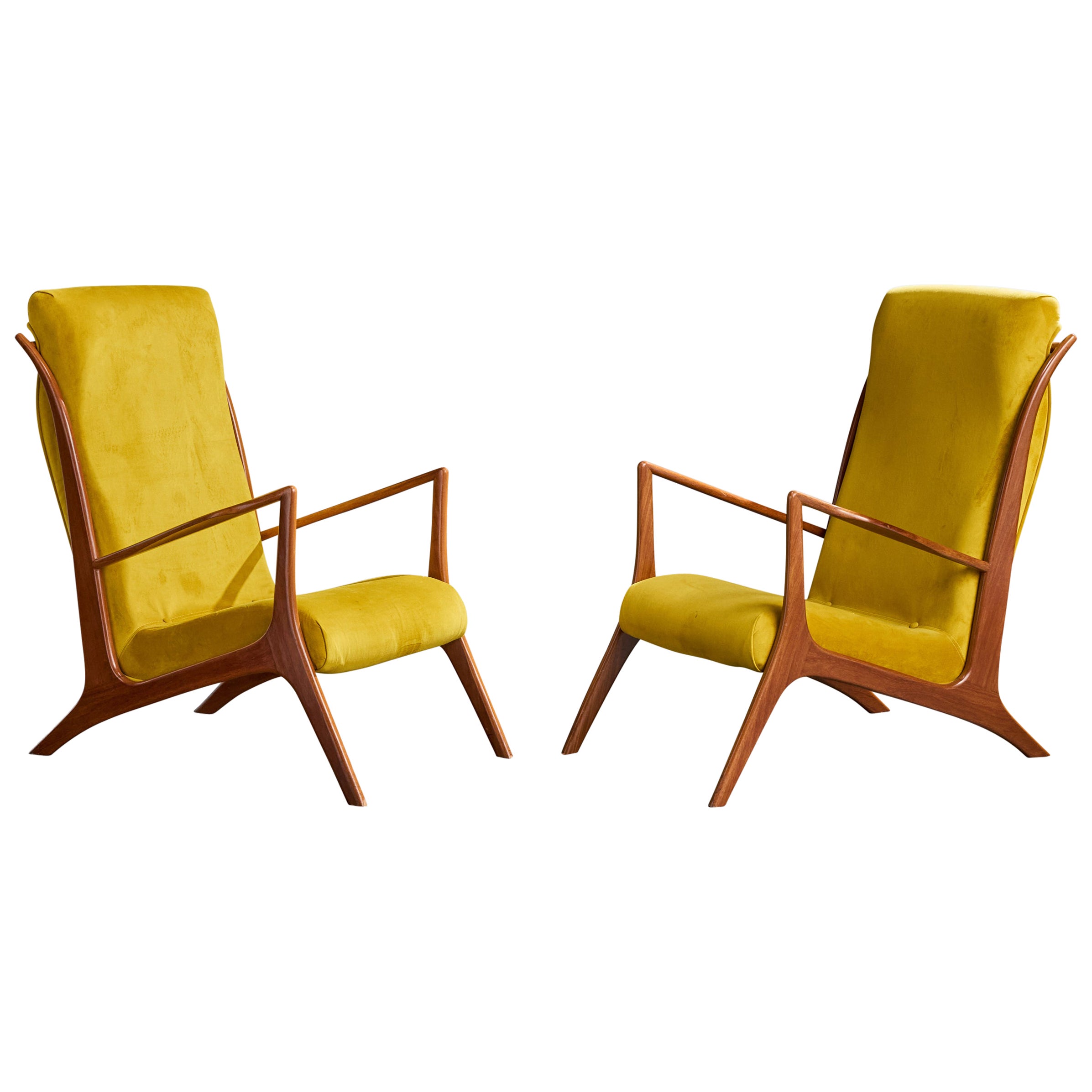 Atribución John Graz, Sillas de salón, Madera, Tela, Brasil, Años 60