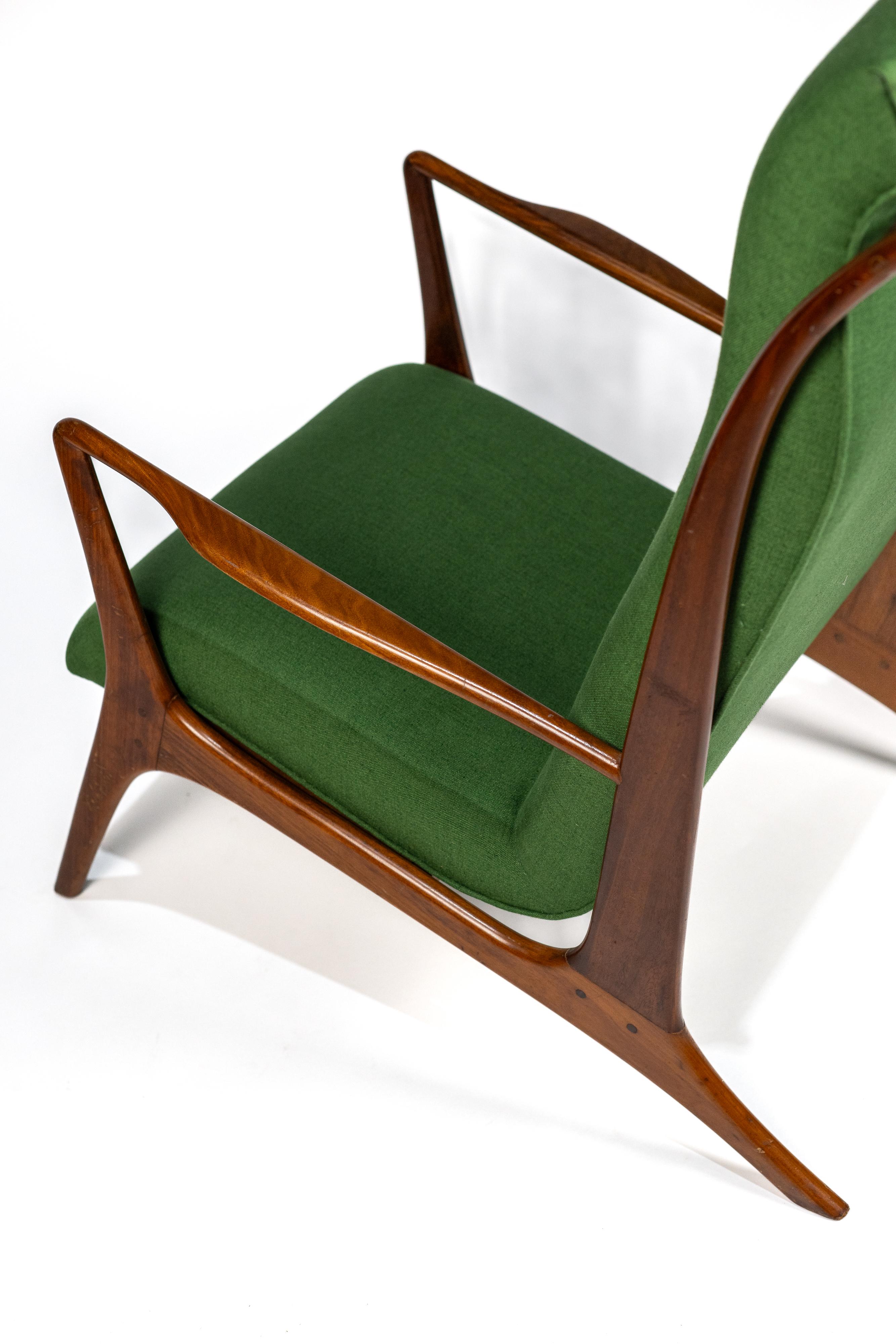 John Graz. John Graz armchair, c. 1960 Caviuna wood and linen tapestry For Sale 2