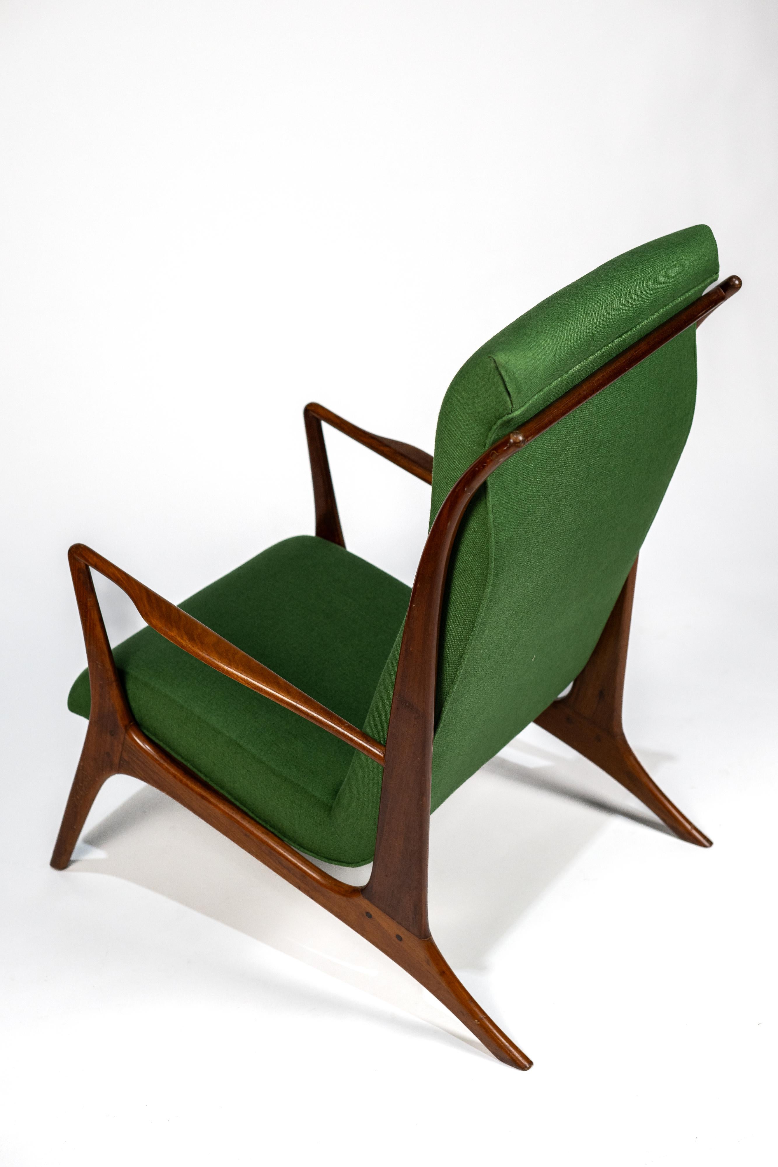 Mid-Century Modern John Graz. John Graz armchair, c. 1960 Caviuna wood and linen tapestry For Sale