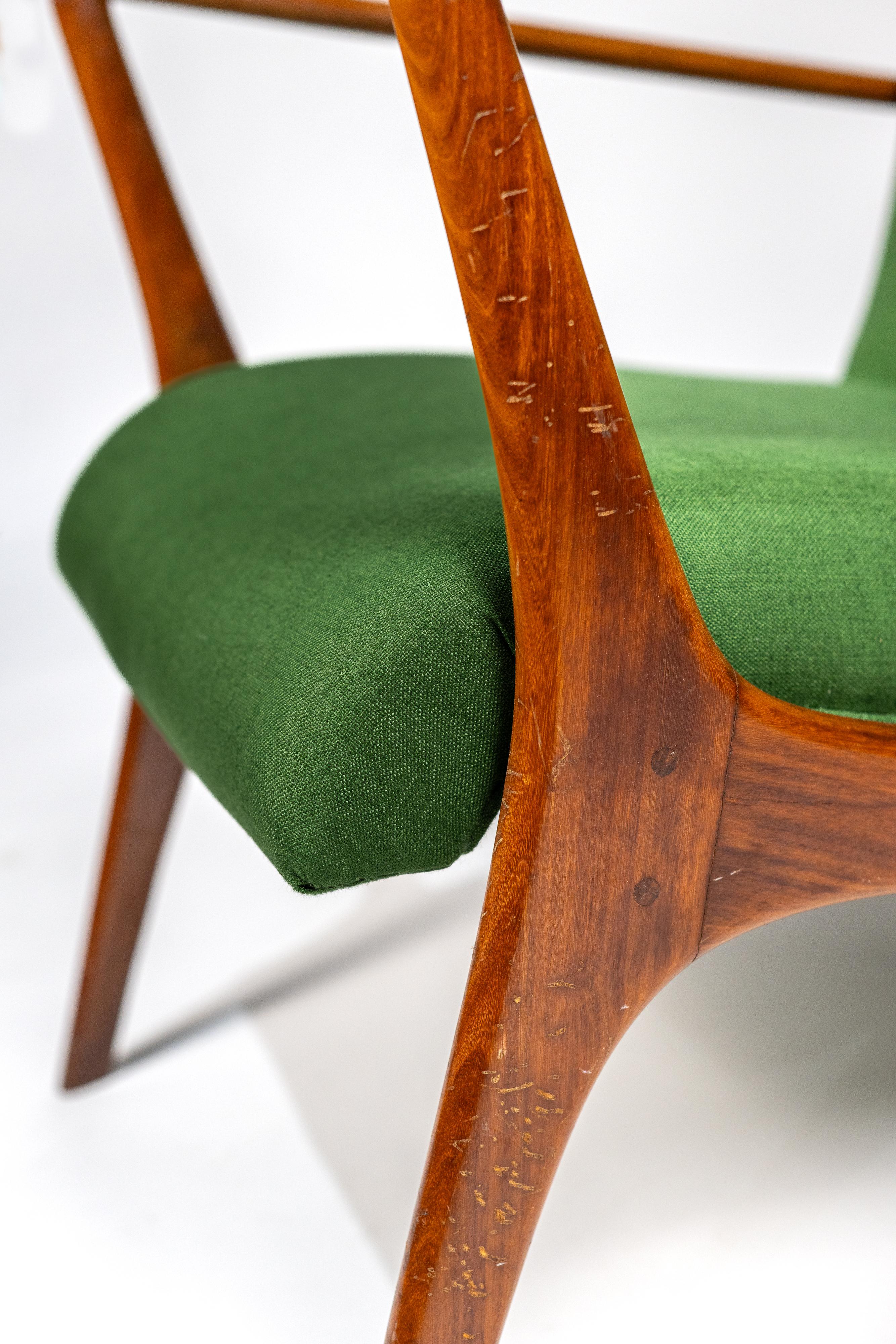 John Graz. John Graz armchair, c. 1960 Caviuna wood and linen tapestry In Good Condition For Sale In PARIS, FR