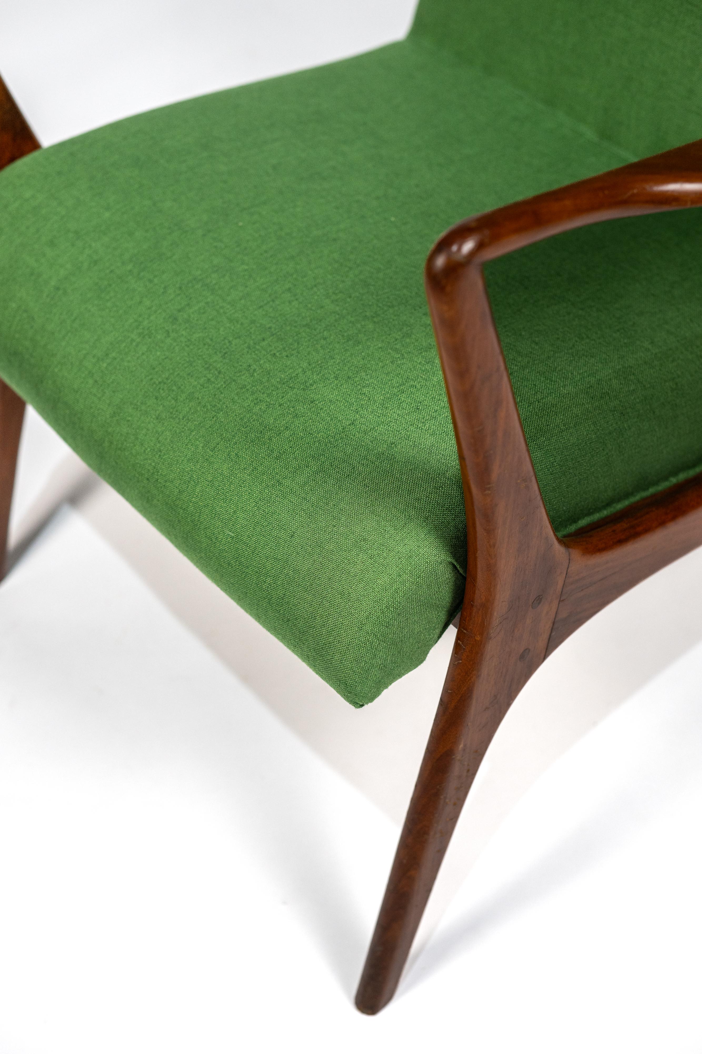 John Graz. John Graz armchair, c. 1960 Caviuna wood and linen tapestry In Good Condition For Sale In PARIS, FR