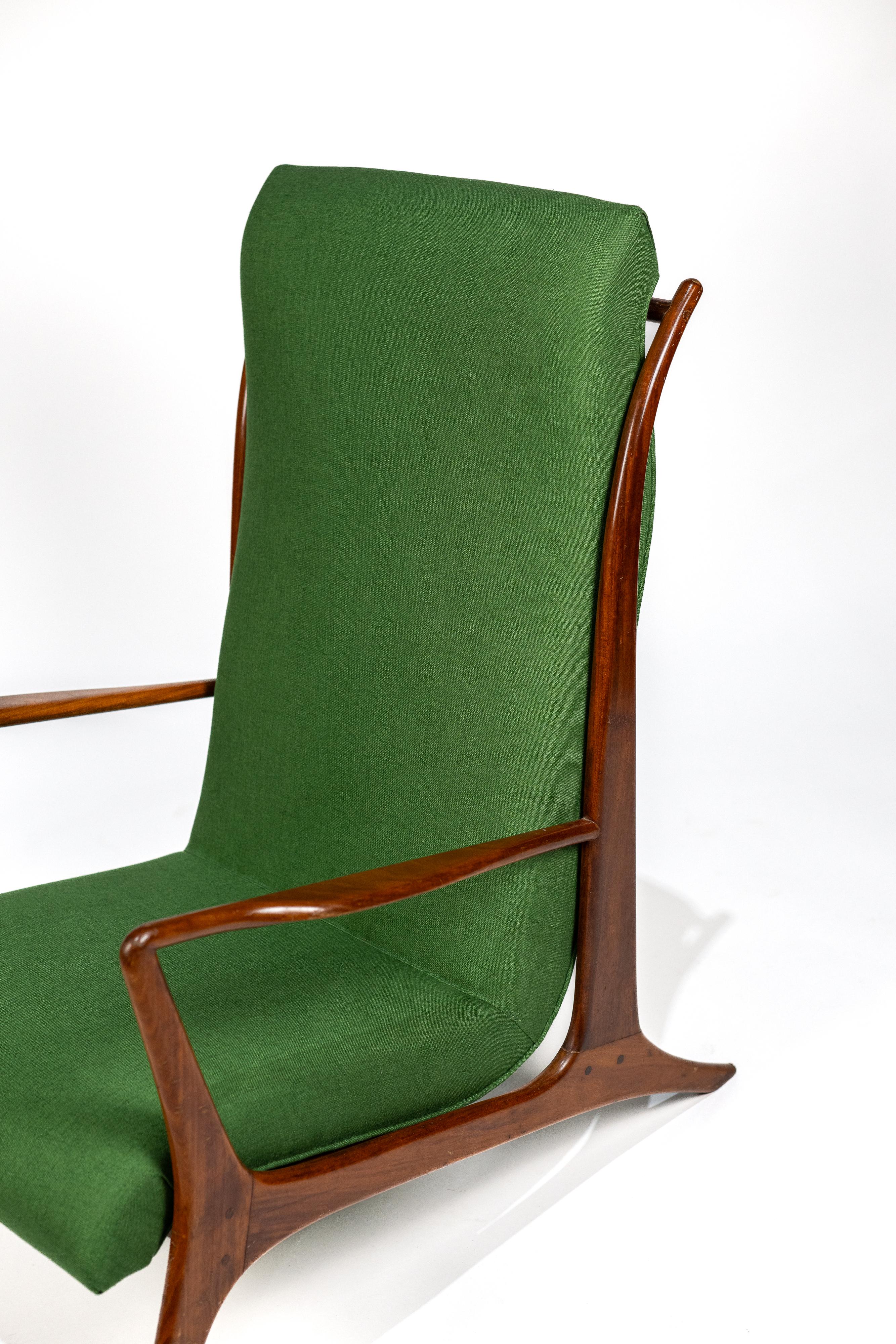 20th Century John Graz. John Graz armchair, c. 1960 Caviuna wood and linen tapestry For Sale