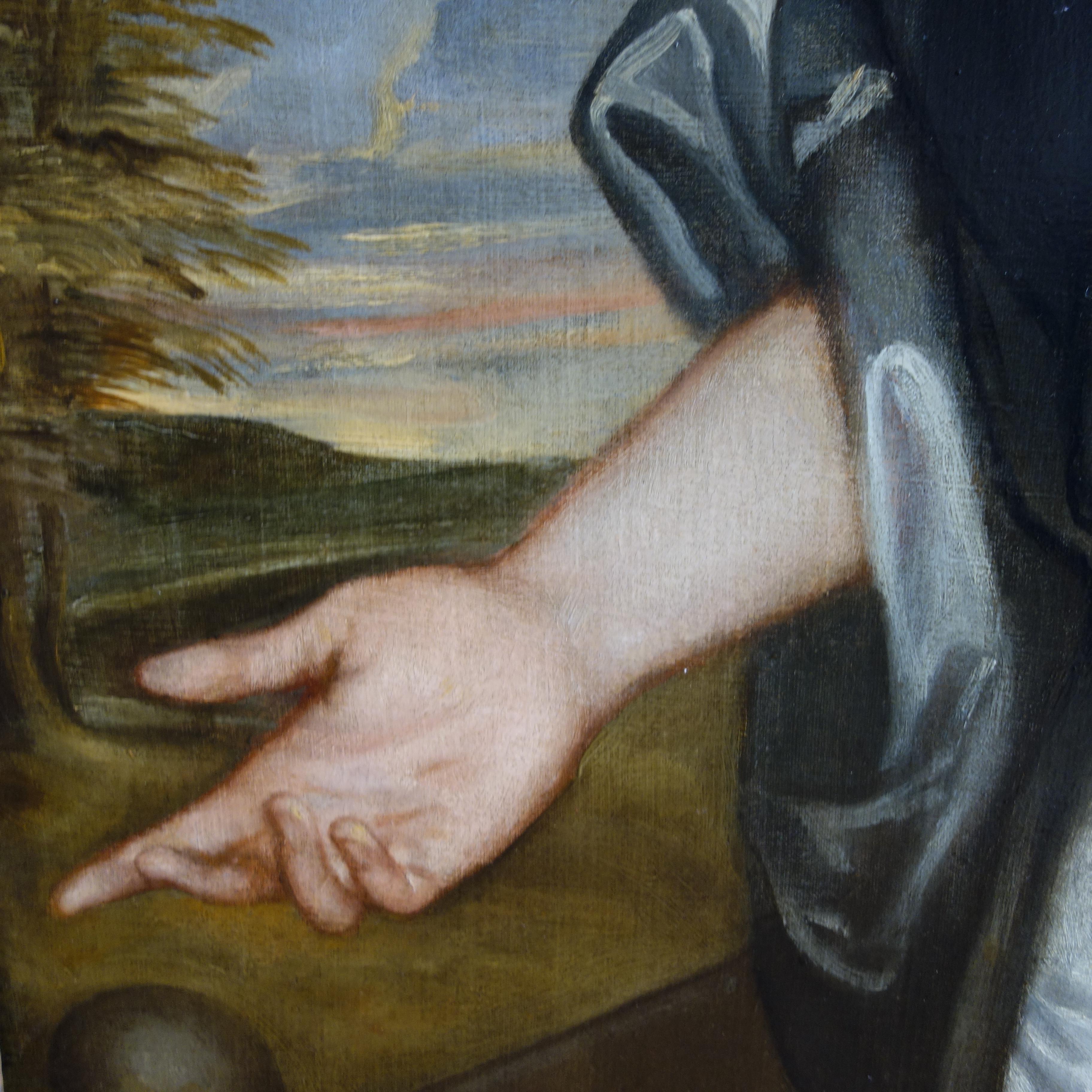 Englisches Porträt einer Dame in einem elfenbeinfarbenen Seidenkleid auf einer Terrasse aus dem 17. Jahrhundert im Angebot 2