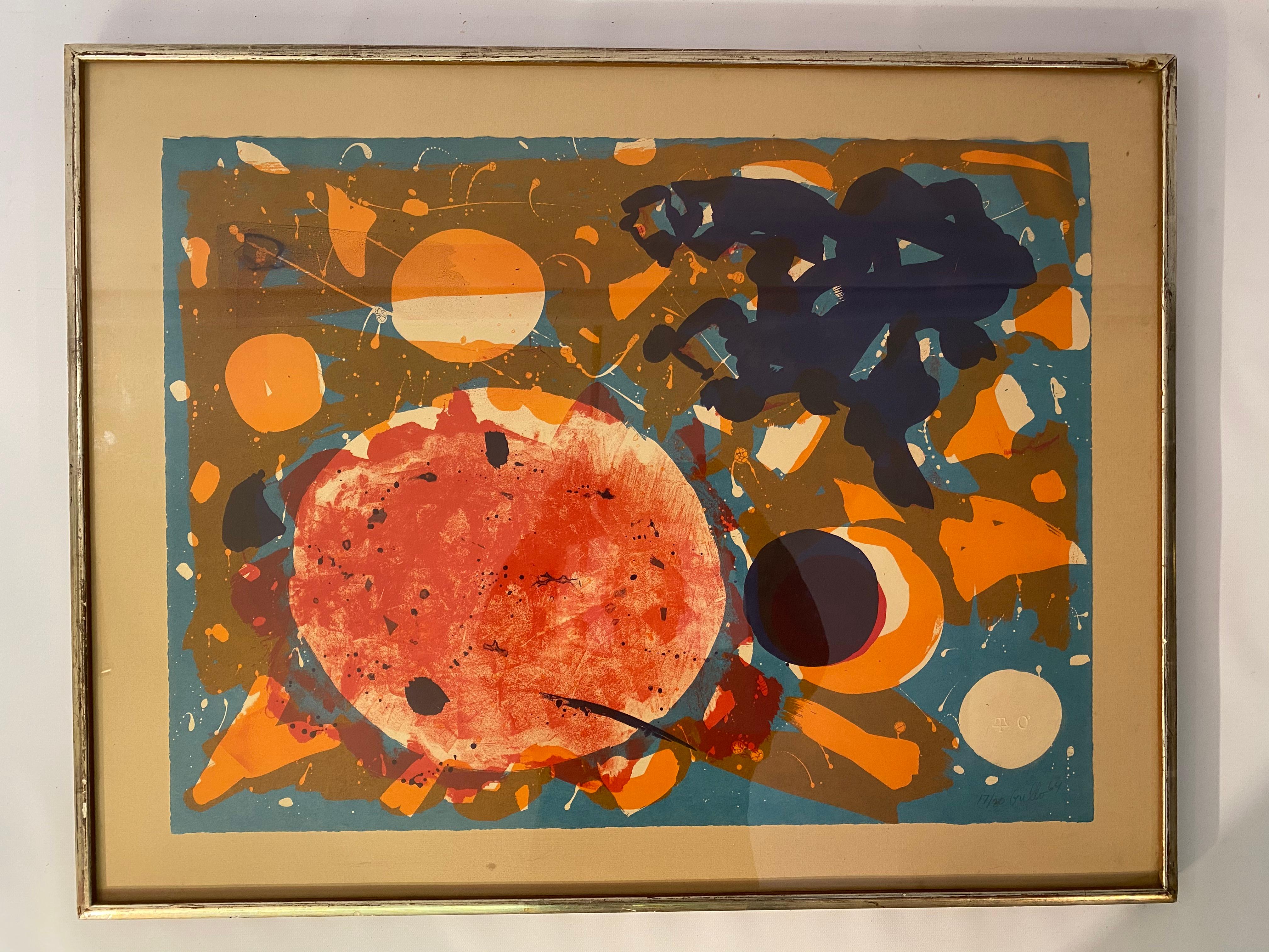 Excellent strong abstract expressionist lithograph by John Grillo. Pencil signed, dated and numbered, 17/30, John Grillo, '64. The image size is approximately 25.75